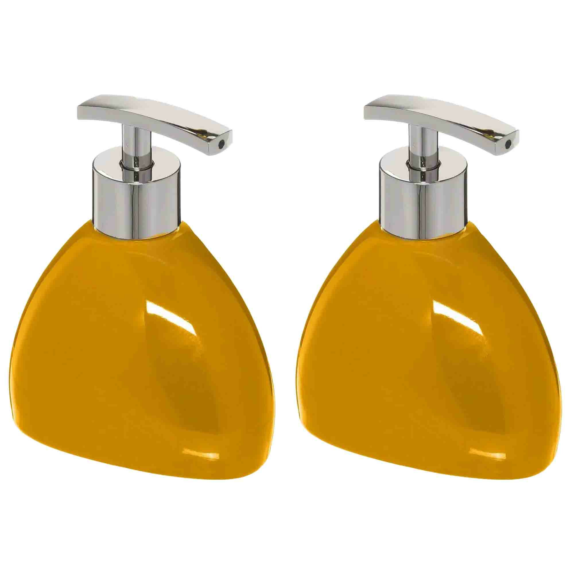2x Stuks Zeeppompjes/zeepdispensers van keramiek - mosterd geel - 300 ml -