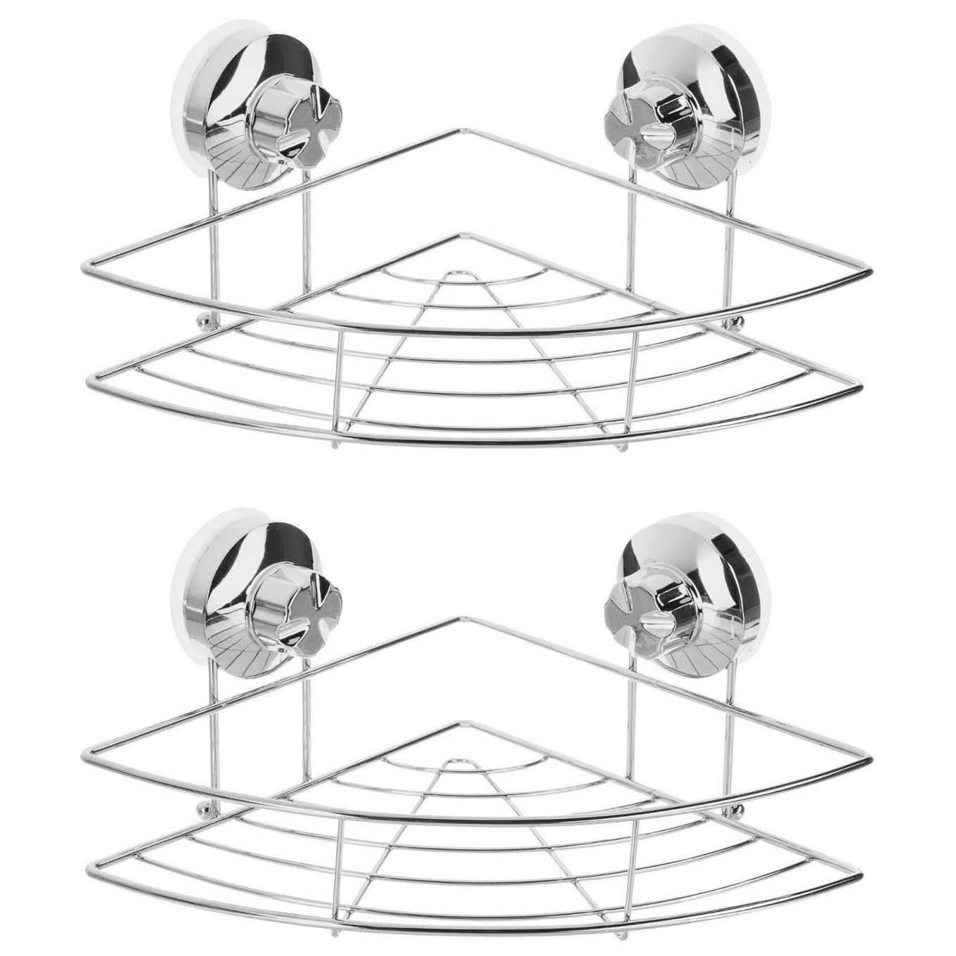 Set van 2x stuks doucherekje/badkamerrekje hoek metaal met zuignappen 20 x 13 cm -