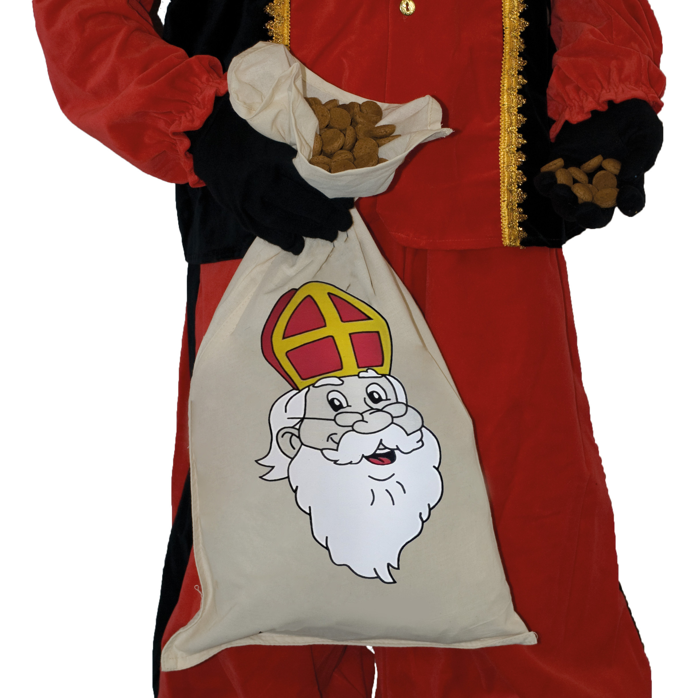 Sinterklaas thema strooizak voor snoep - katoen - 35 x 60 cm - Sint en Piet strooigoed zakken -
