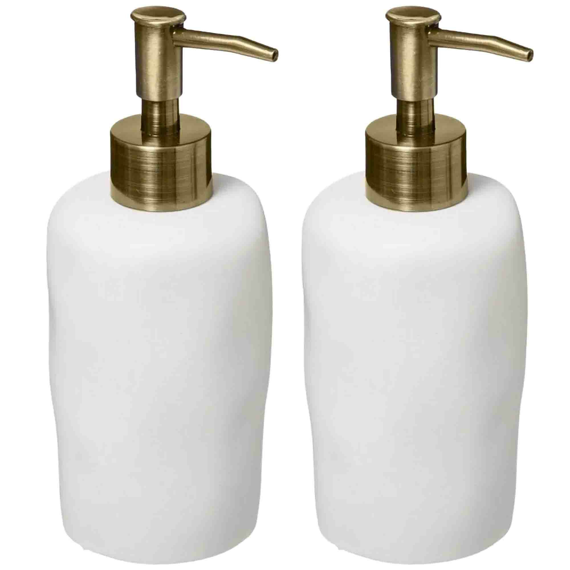 2x Stuks Zeeppompjes/zeepdispensers van kunststeen - wit - 300 ml -