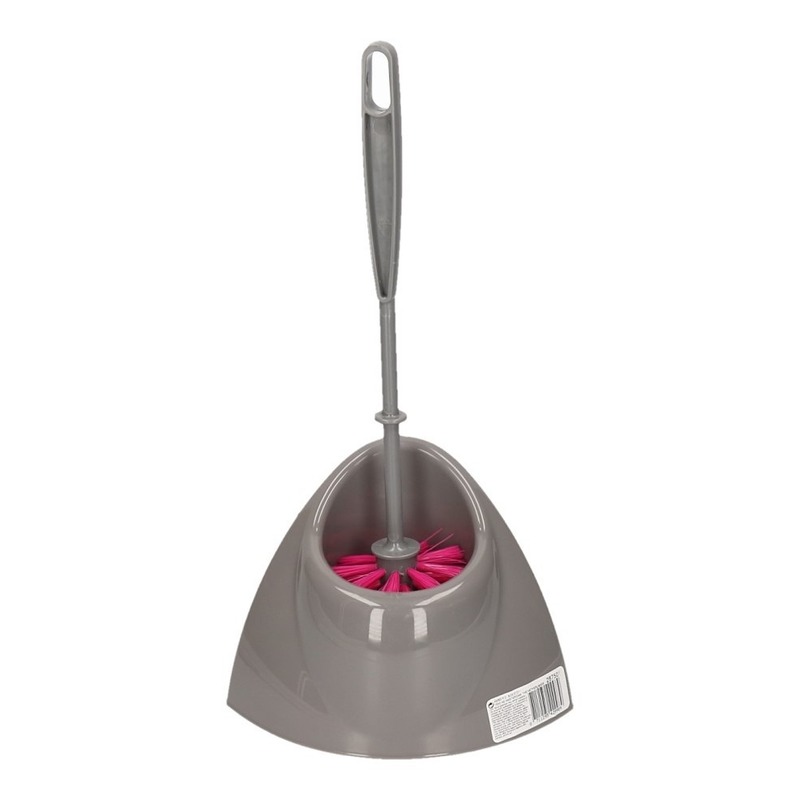 Voordelige grijs/roze toiletborstel met houder 36 cm -