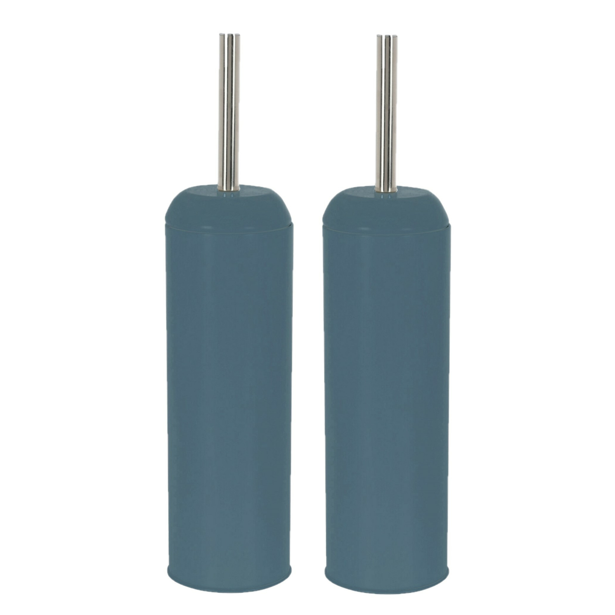 2x stuks Excellent Houseware - Toiletborstel met houder - rond - navy -