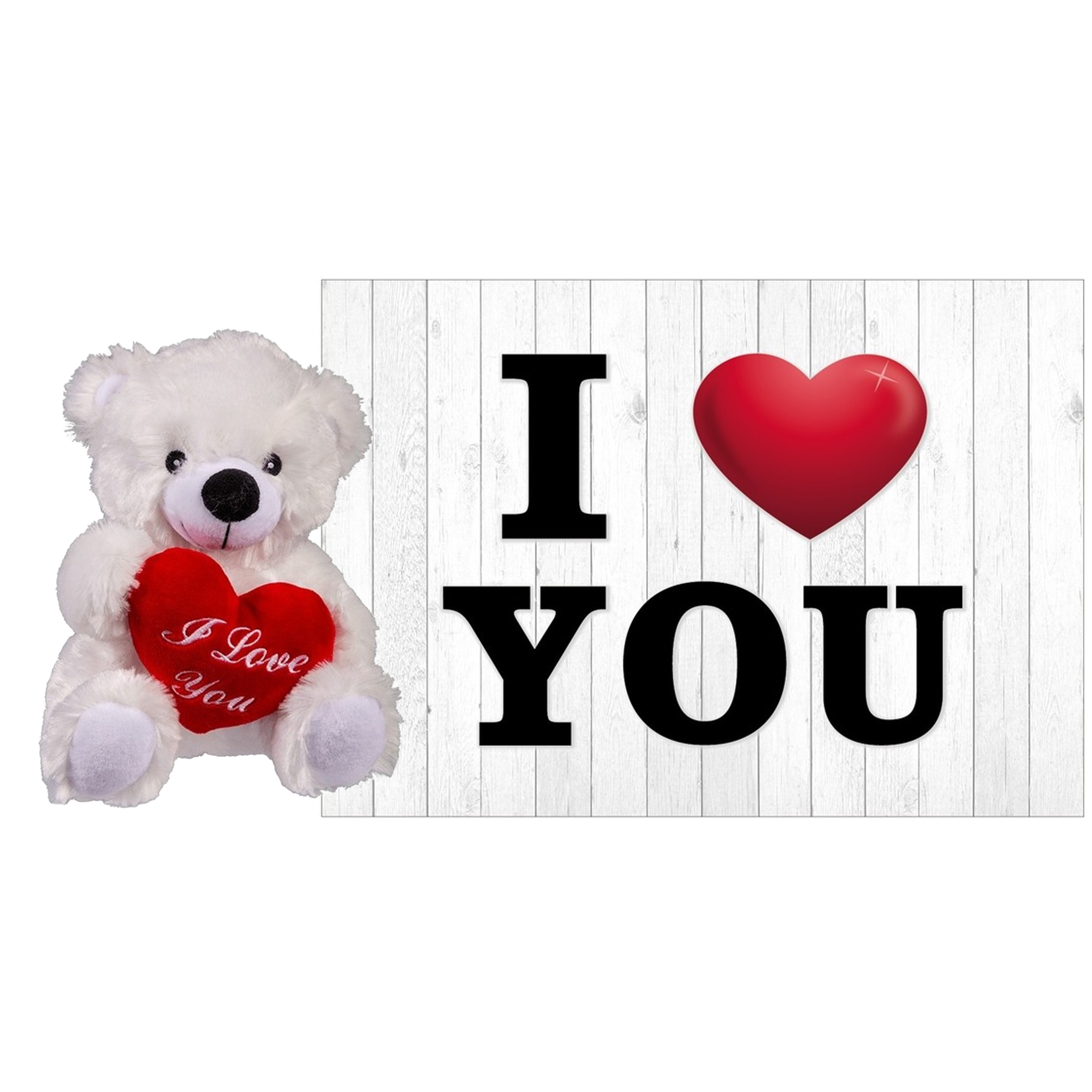 Pluche knuffel Valentijn I Love You beertje 22 cm met hartjes wenskaart -