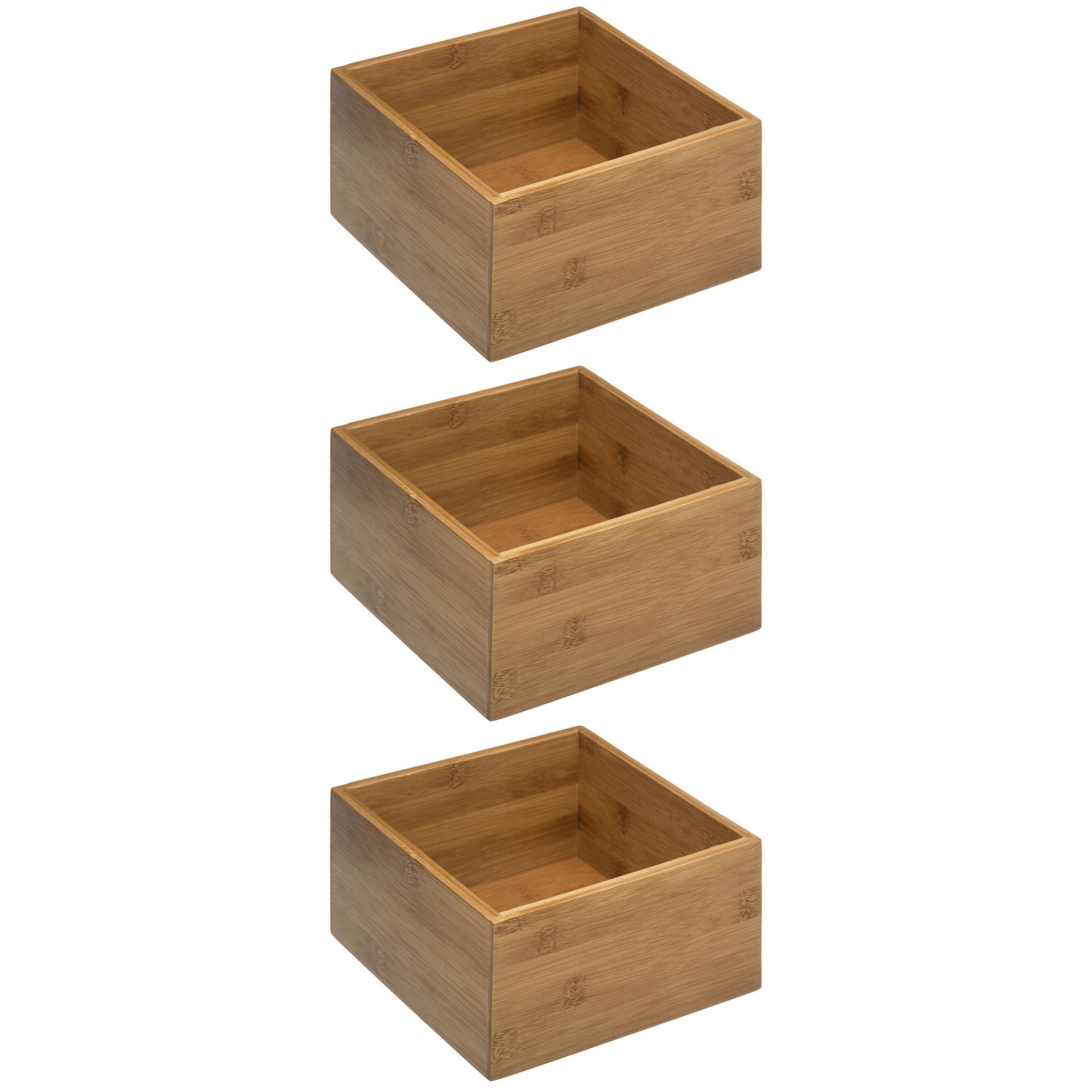 Set van 3x stuks opberg/sorteer/kast/lade verdelers vakjes bamboe hout 18 x 18 x 9.5 cm -