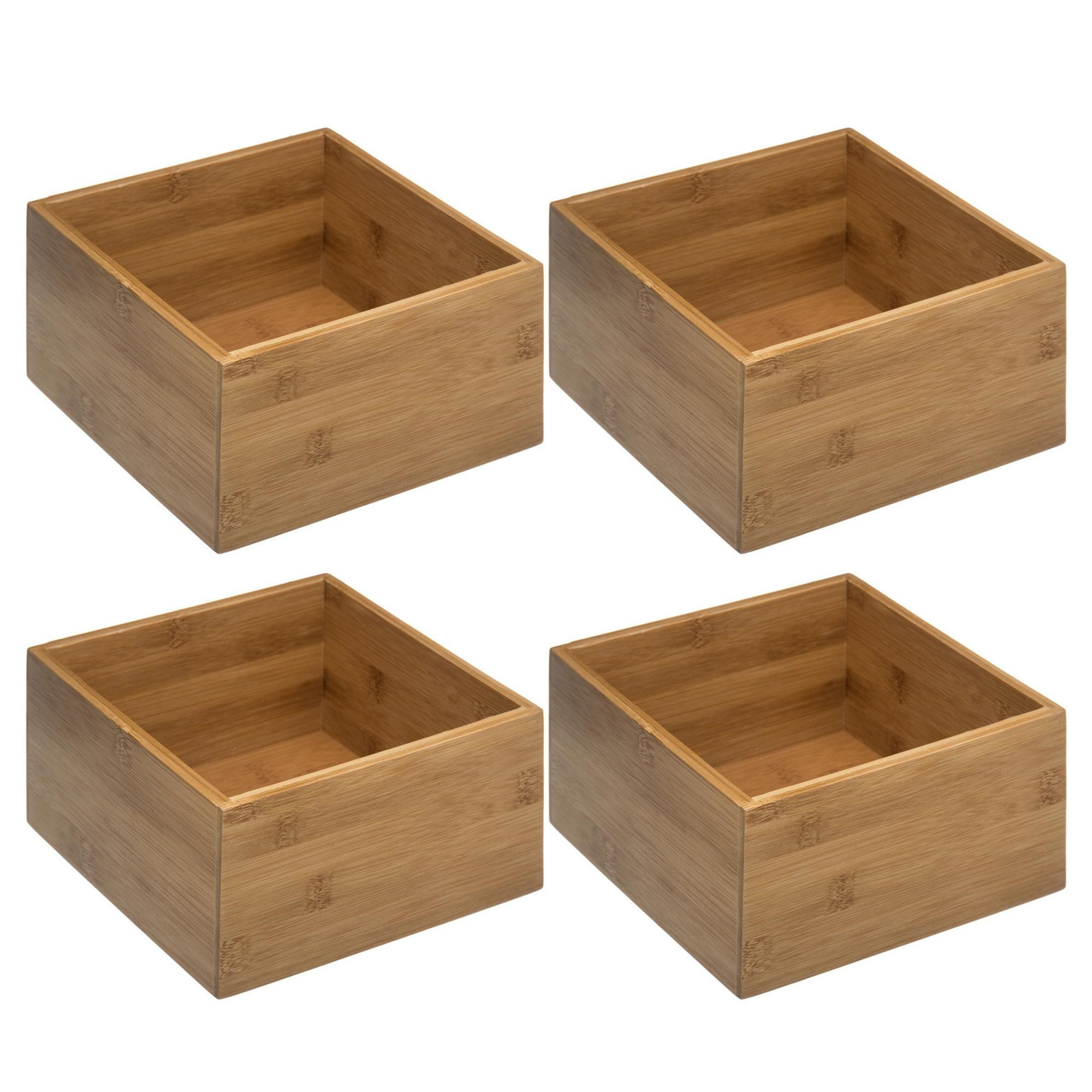 Set van 4x stuks opberg/sorteer/kast/lade verdelers vakjes bamboe hout 18 x 18 x 9.5 cm -
