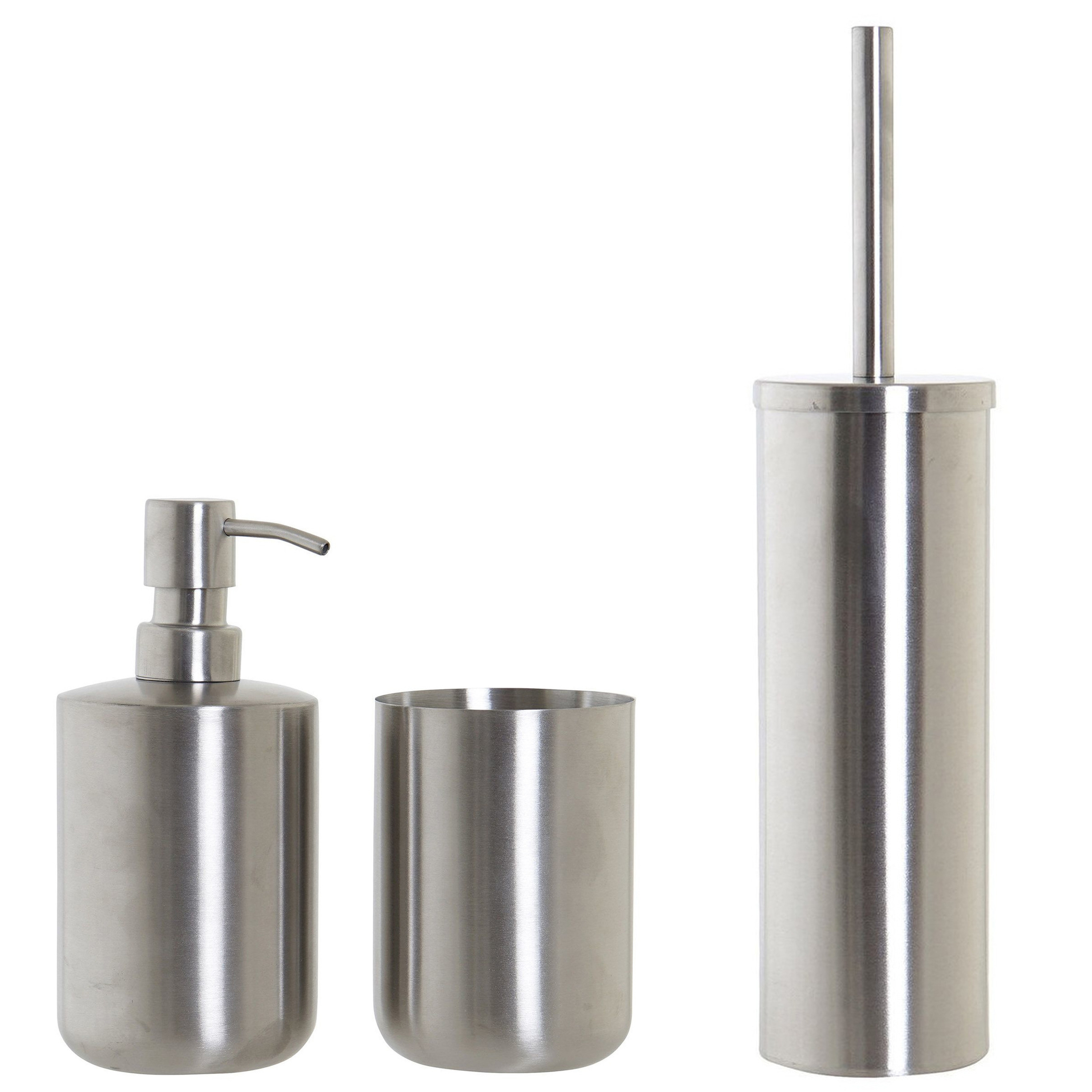 Toiletborstel houder zilver 39cm met zeeppompje 400 ml en beker metaal -