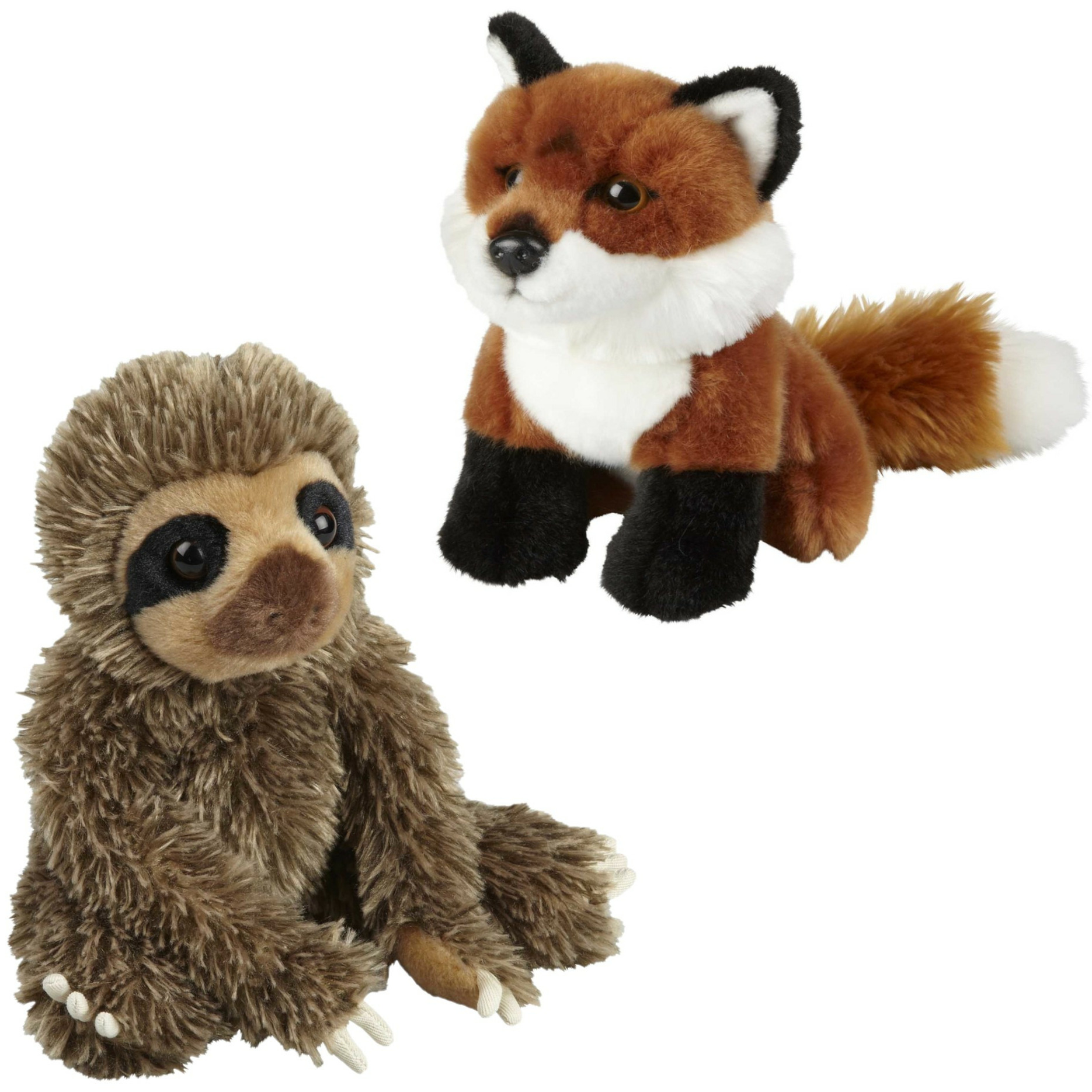 Knuffeldieren set vos en luiaard pluche knuffels 18 cm -