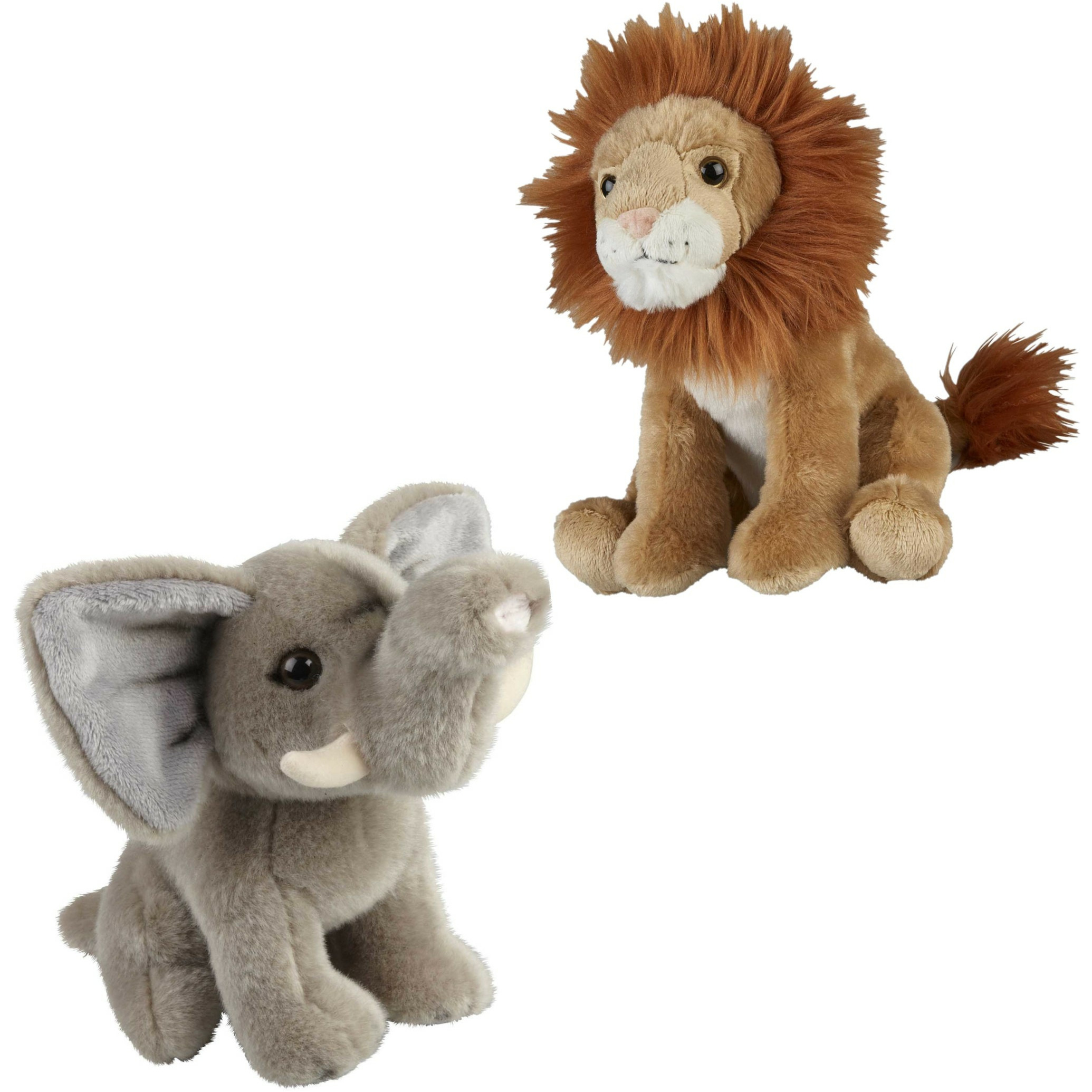 Knuffeldieren set leeuw en olifant pluche knuffels 18 cm -