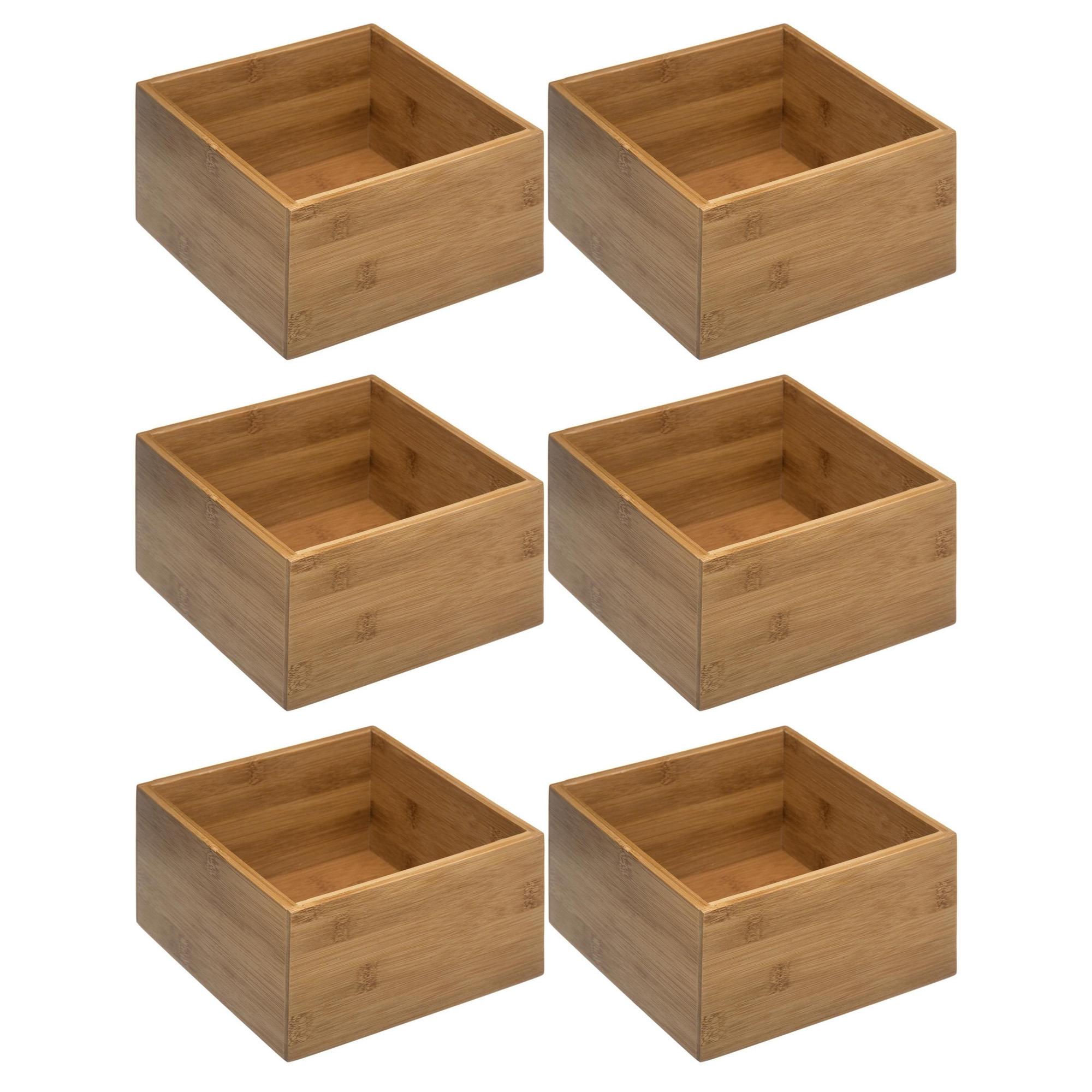 Set van 6x stuks opberg/sorteer/kast/lade verdelers vakjes bamboe hout 18 x 18 x 9.5 cm -