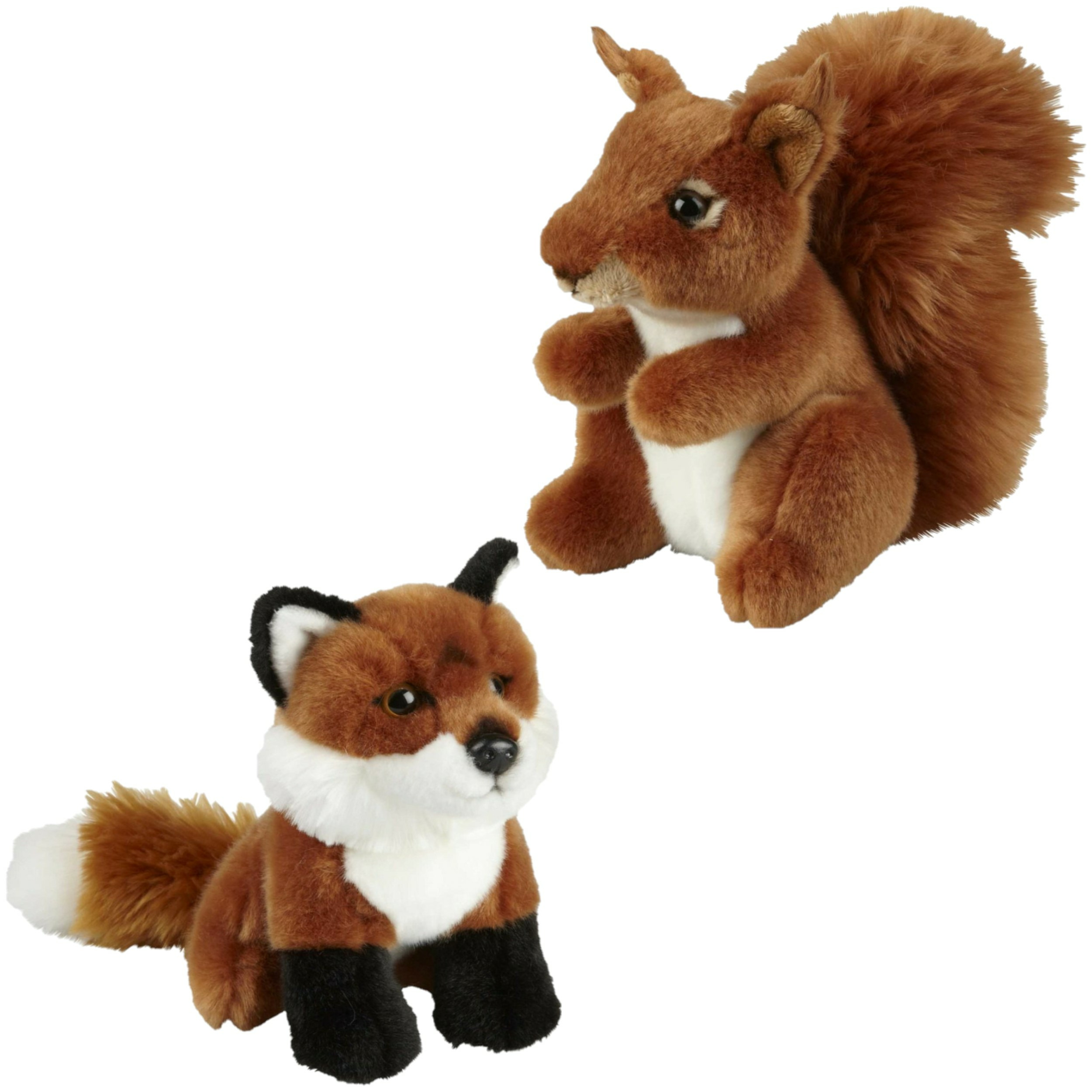 Knuffeldieren set vos en eekhoorn pluche knuffels 18 cm -