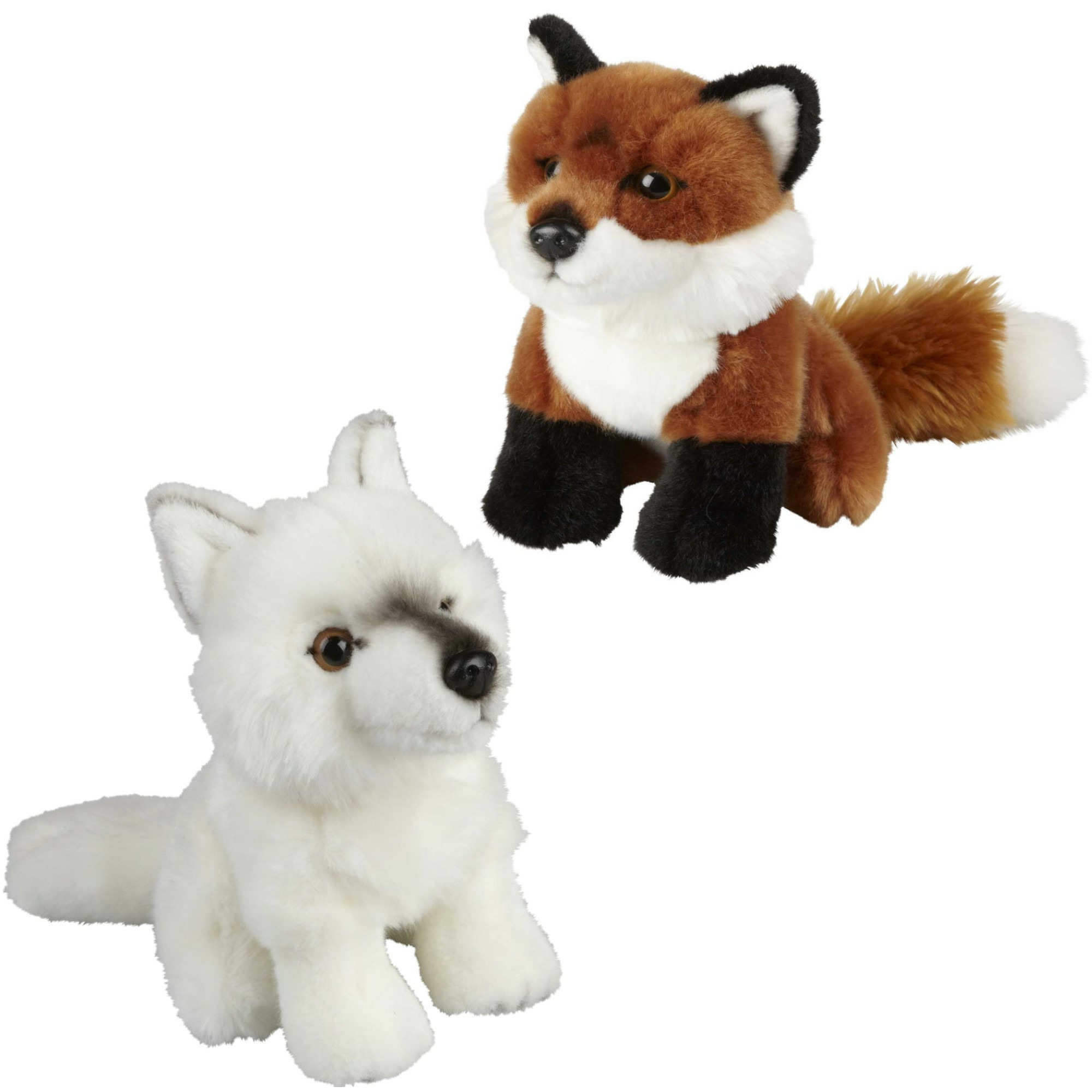 Knuffeldieren set vos en wolf pluche knuffels 18 cm -