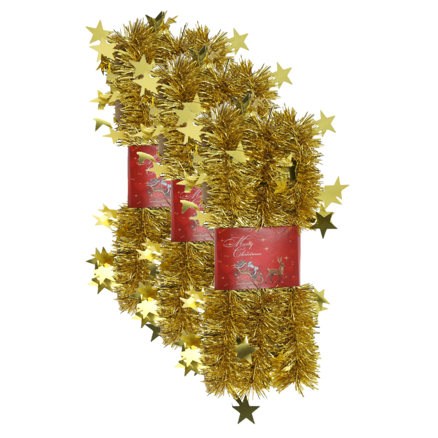 3x stuks lametta kerstslingers met sterretjes goud 200 x 6,5 cm -