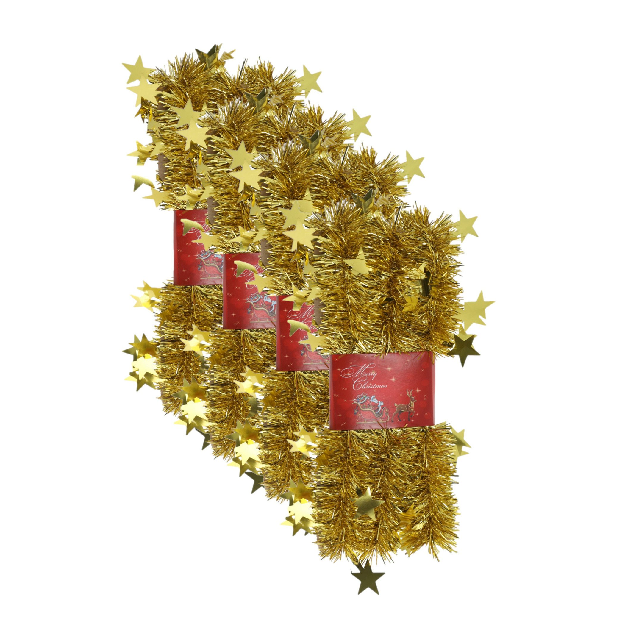 4x stuks lametta kerstslingers met sterretjes goud 200 x 6,5 cm -
