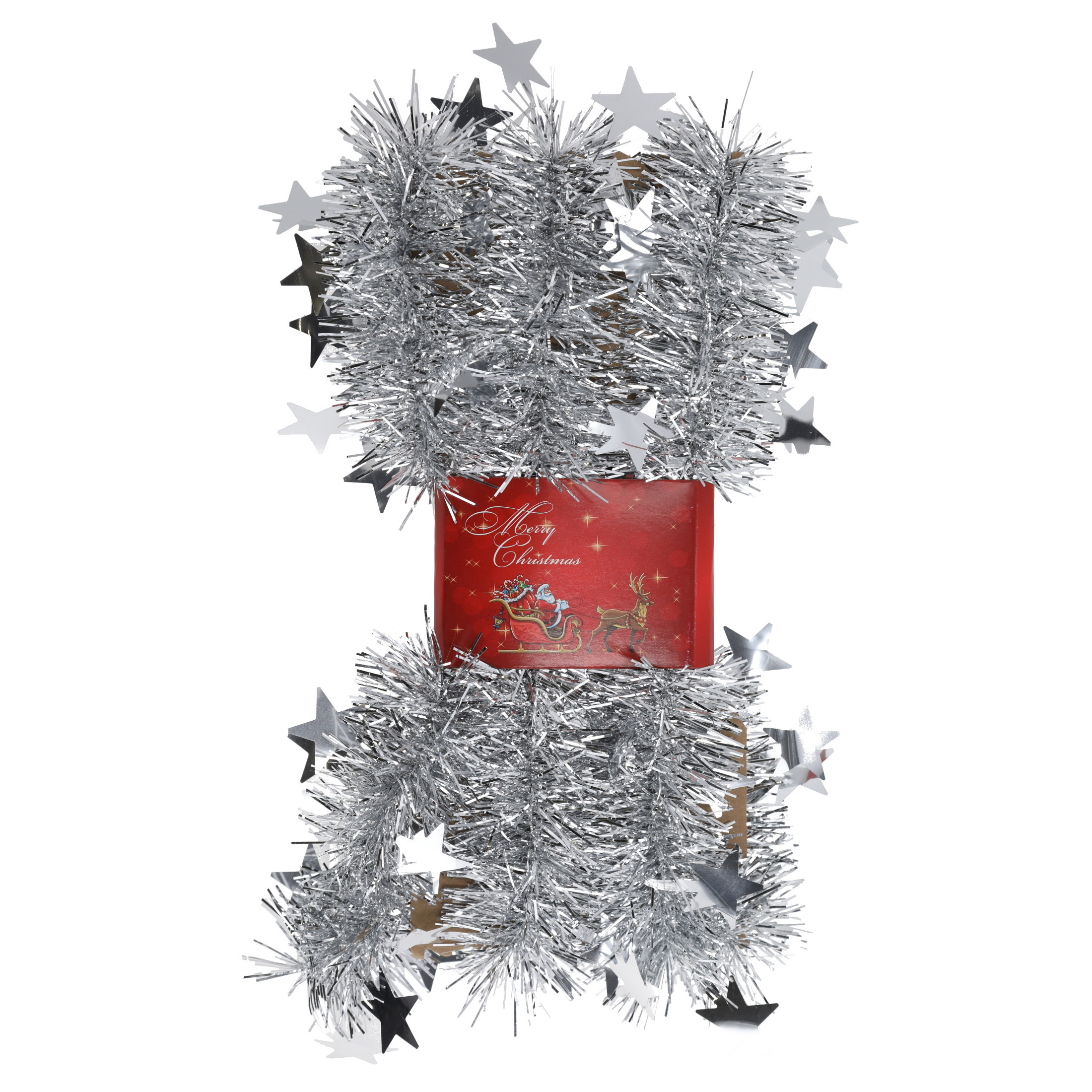 Cepawa Kerstslingers - met sterretjes - zilver - 200 x 6,5 cm - kerstslingers/kerst guirlandes -