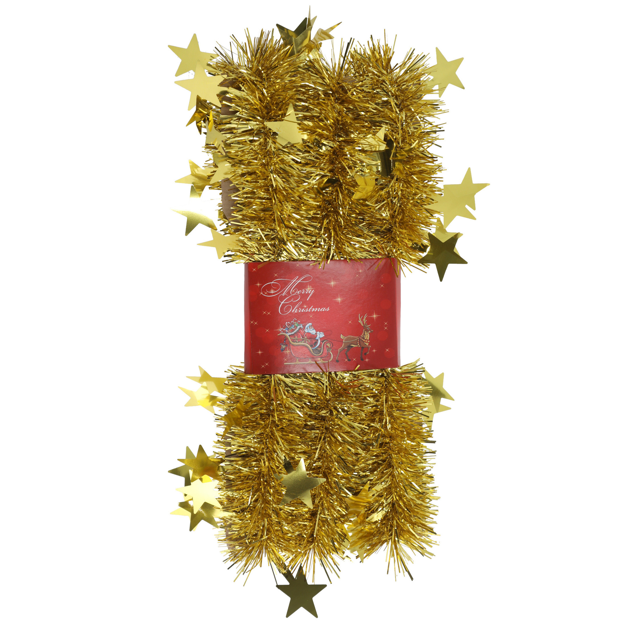 1x stuks lametta kerstslingers met sterretjes goud 200 x 6,5 cm -