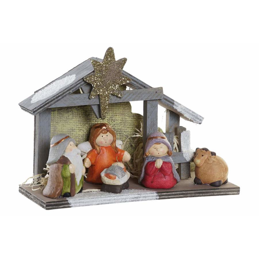 Kerststal voor kinderen - met verlichting en beeldjes - 21,5 cm - kinder kerststalletje -