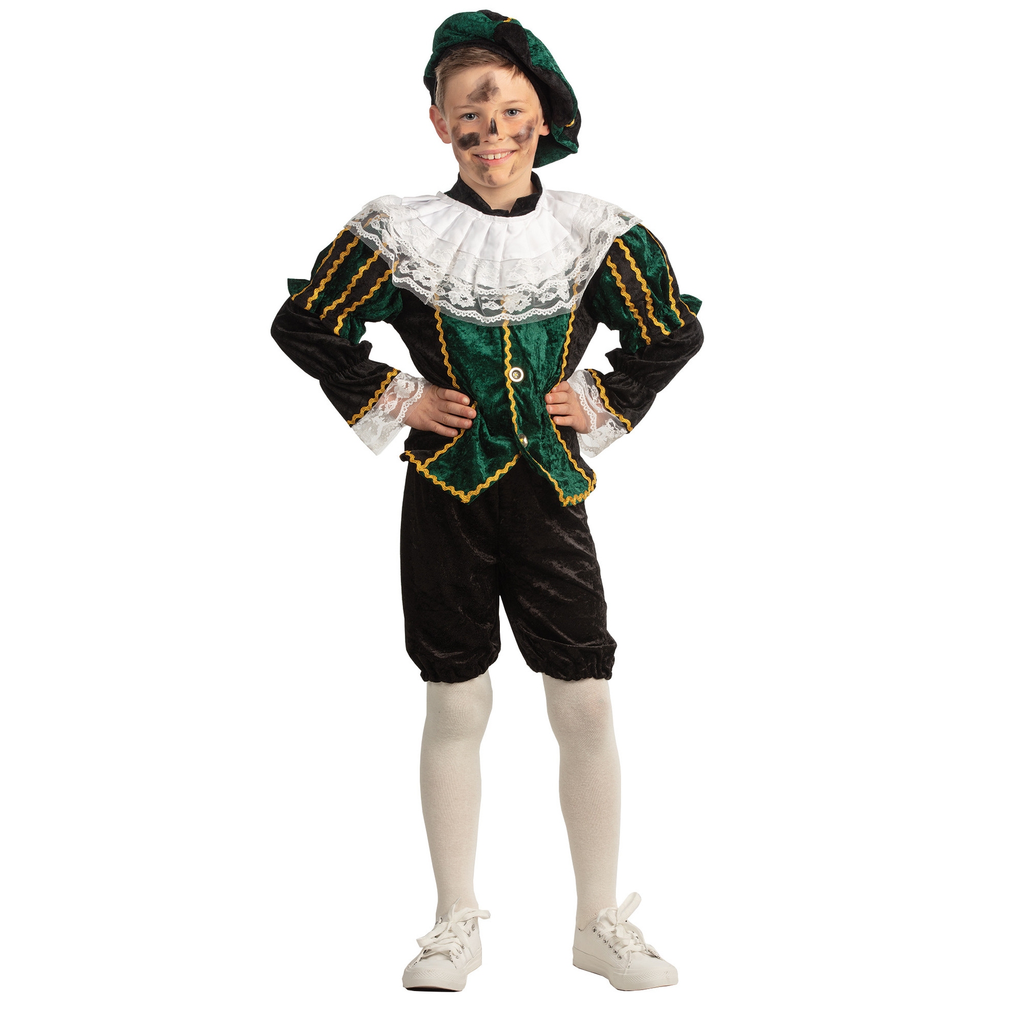 Pietenpak roetveeg Piet - groen/zwart - pieten verkleed kostuum 4-delig - kinderen 164 -