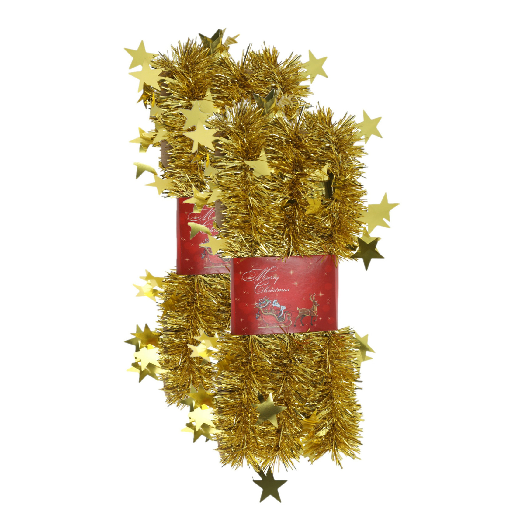 2x stuks lametta kerstslingers met sterretjes goud 200 x 6,5 cm -