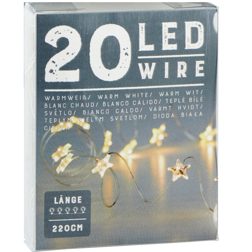 Draadverlichting lichtsnoer met 20 sterren lampjes warm wit op batterij 220 cm -