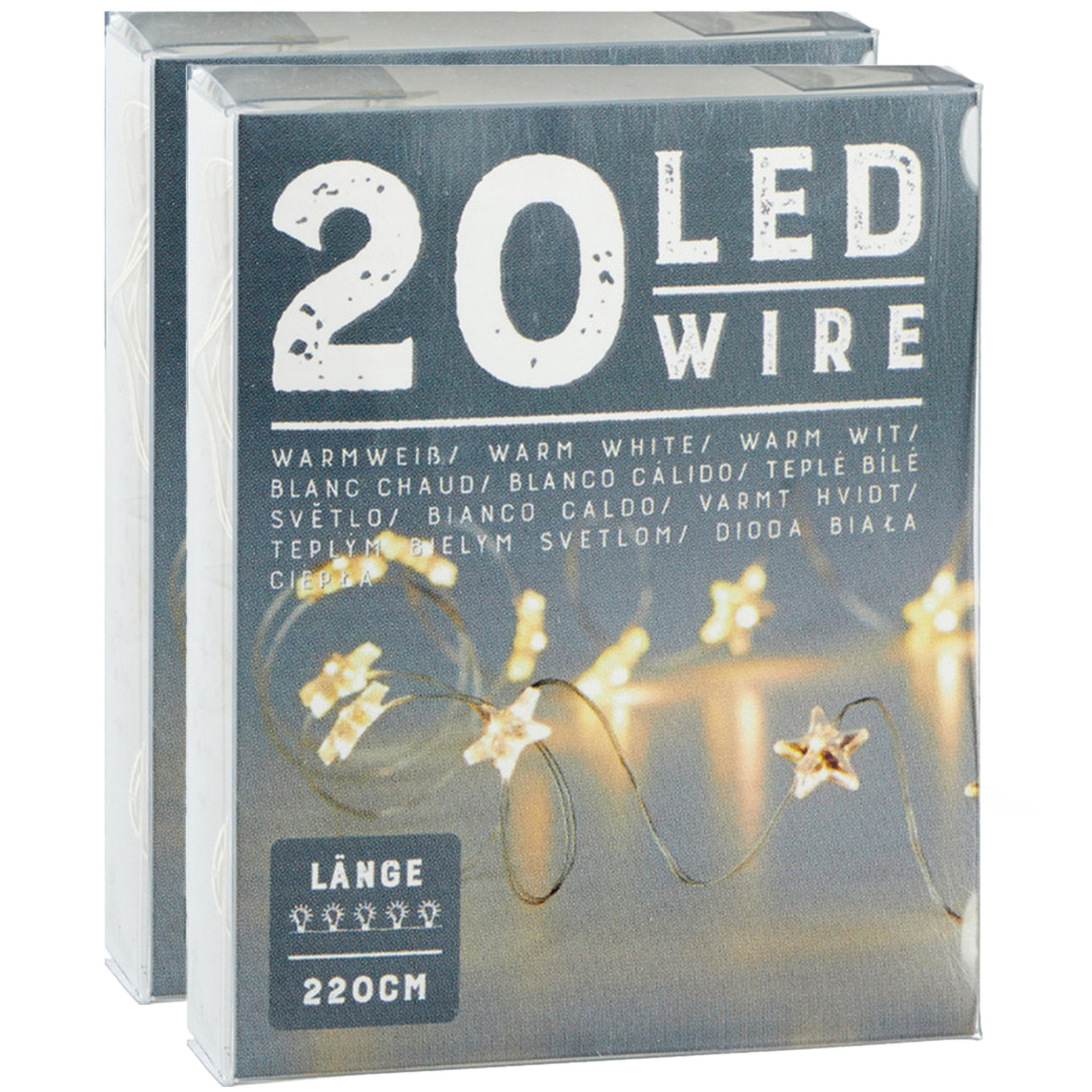 Lichtslingers/lichtsnoeren met sterretjes - 2 stuks - warm wit - 220 cm -