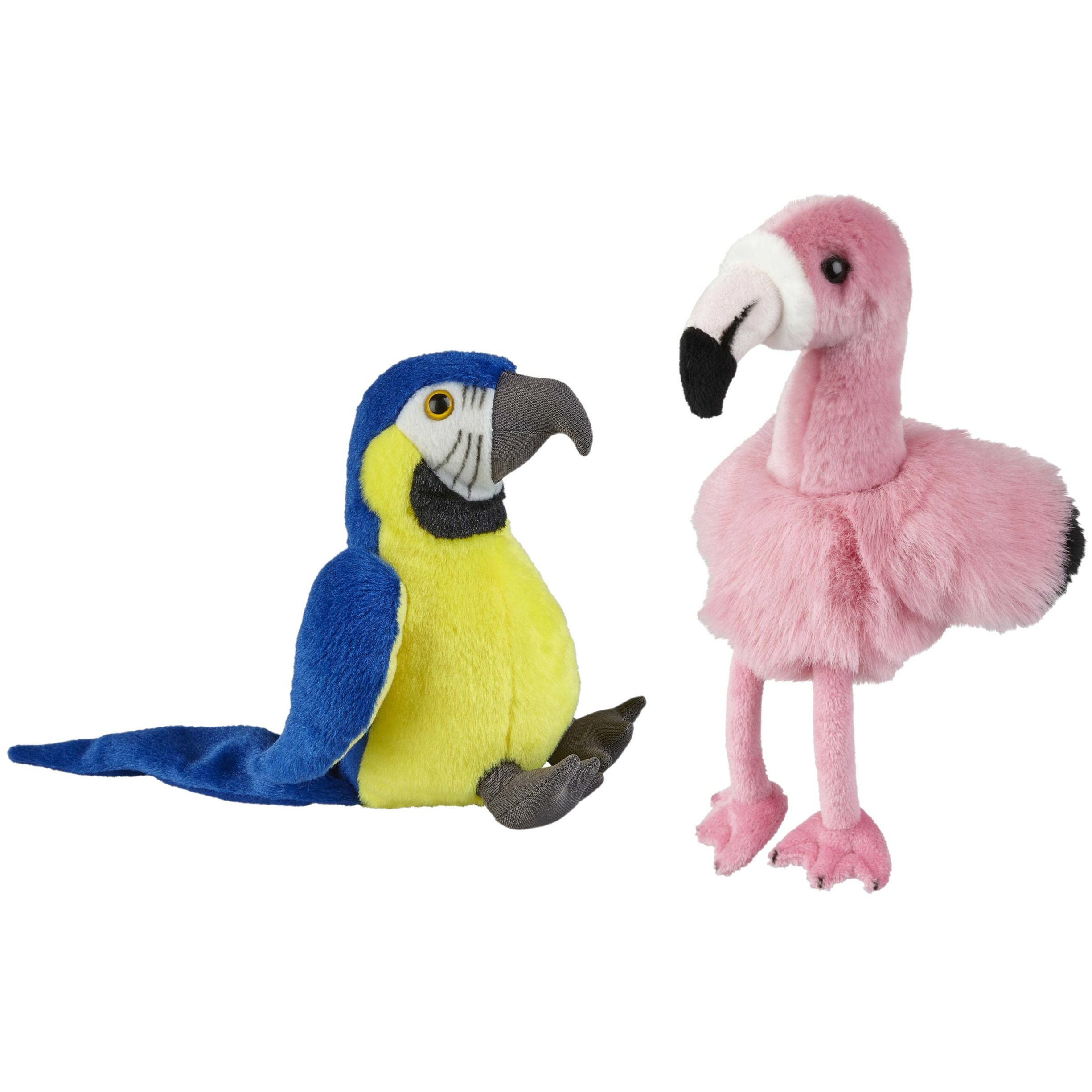 Knuffeldieren set papegaai en flamingo pluche knuffels 18 cm -