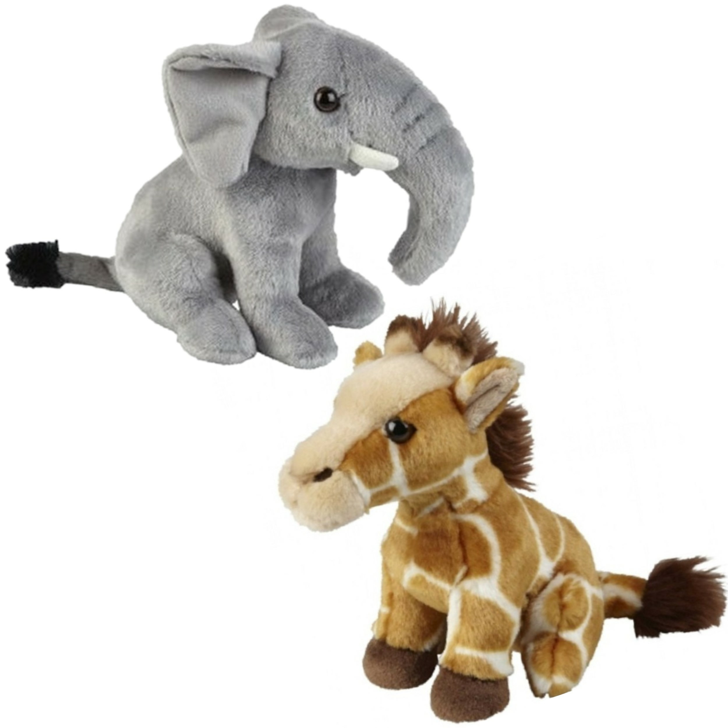 Knuffeldieren set olifant en giraffe pluche knuffels 18 cm -