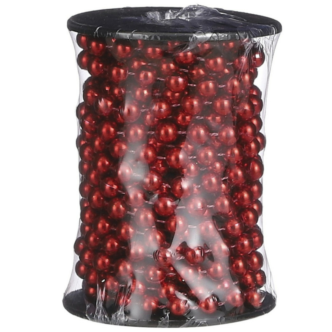 1x stuks kerstboom kralenslingers rood 500 cm kerstslingers -