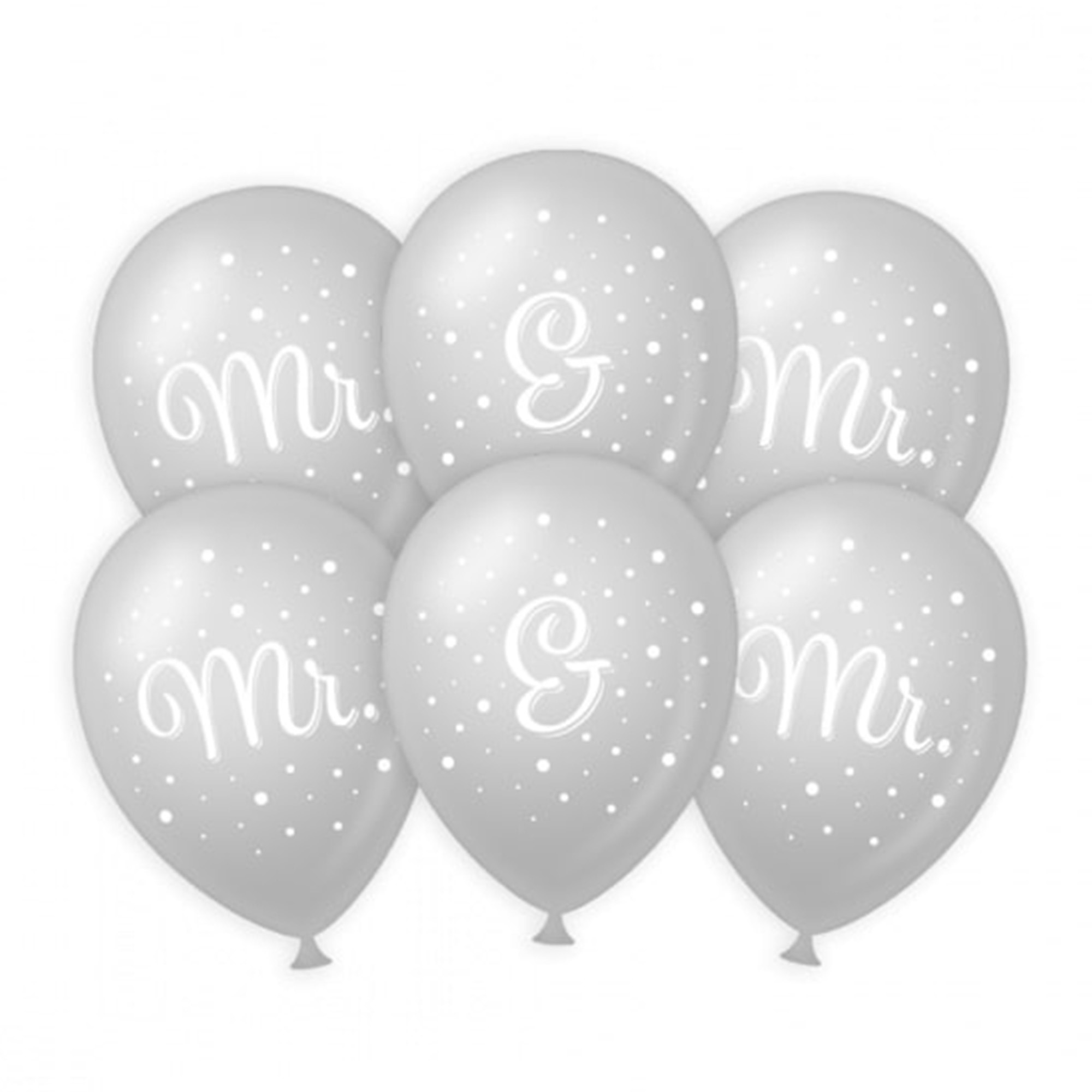 6x stuks Mr. & Mr. huwelijks feest ballonnen - zilver/wit - latex - ca 30 cm -