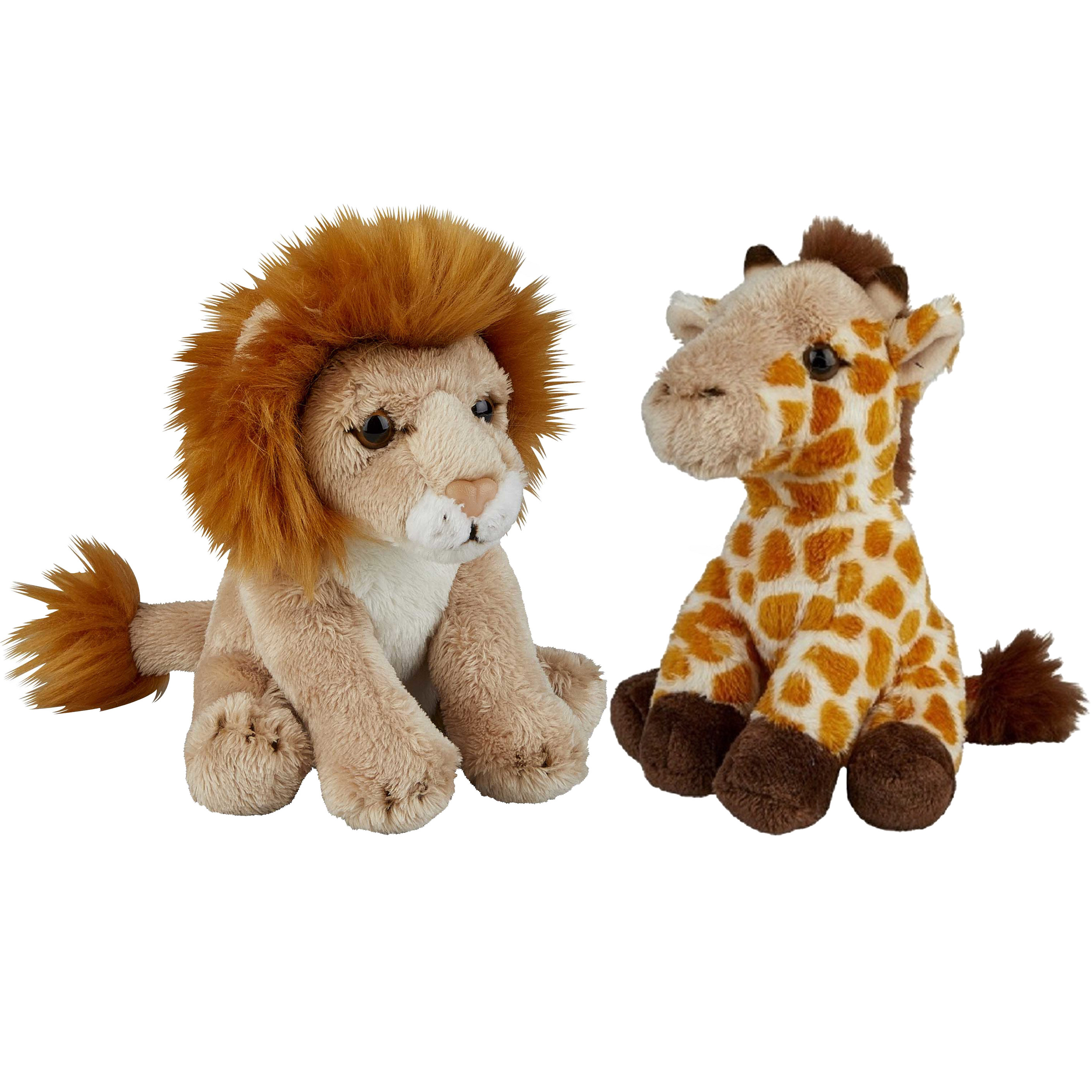 Safari dieren serie pluche knuffels 2x stuks - Giraffe en Leeuw van 15 cm -