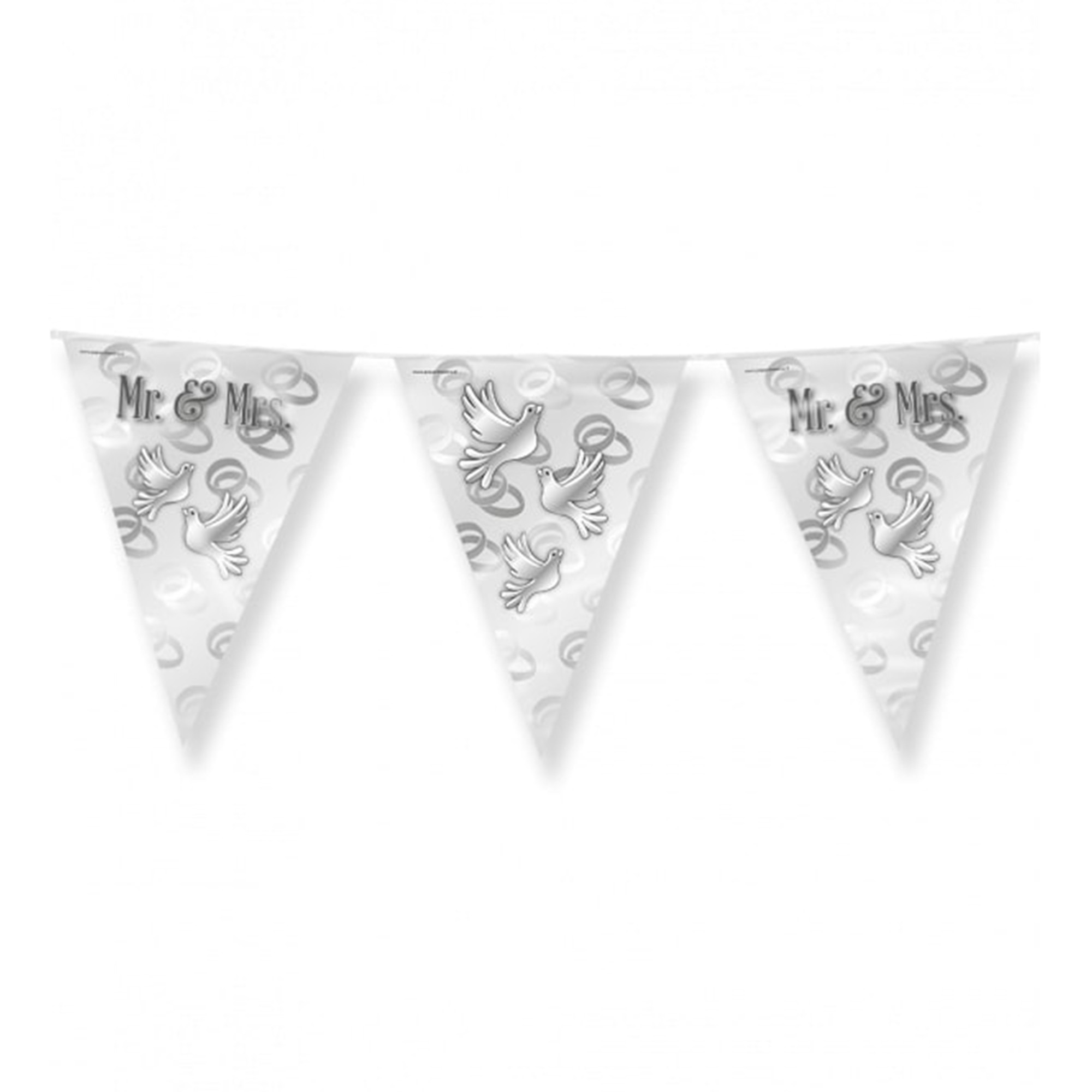 Paperdreams Vlaggenlijn - Mr. & Mrs huwelijks feest/party - zilver/wit - 10m -