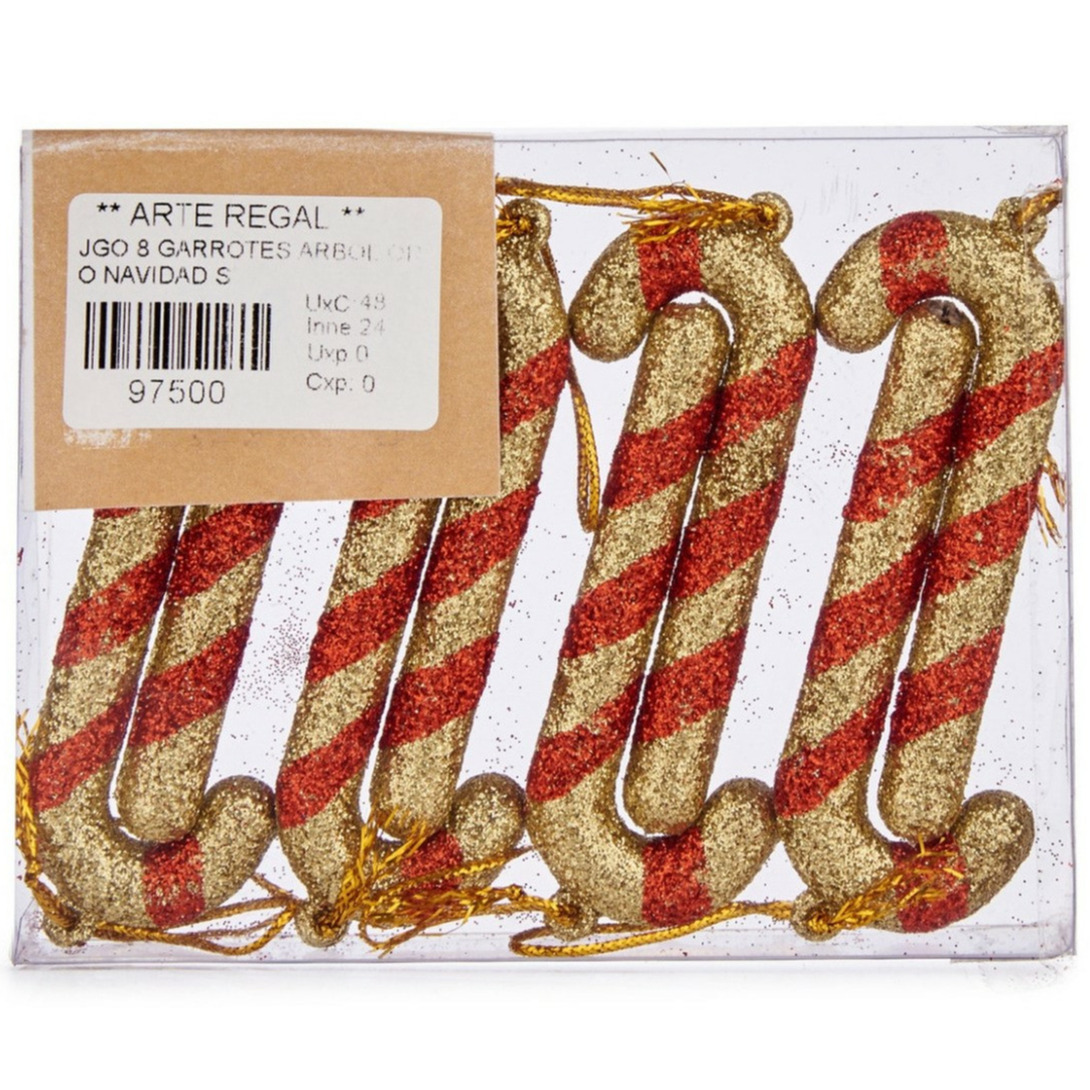 Krist+ Kersthangers - 8x - zuurstokken - rood/goud - 11 cm -