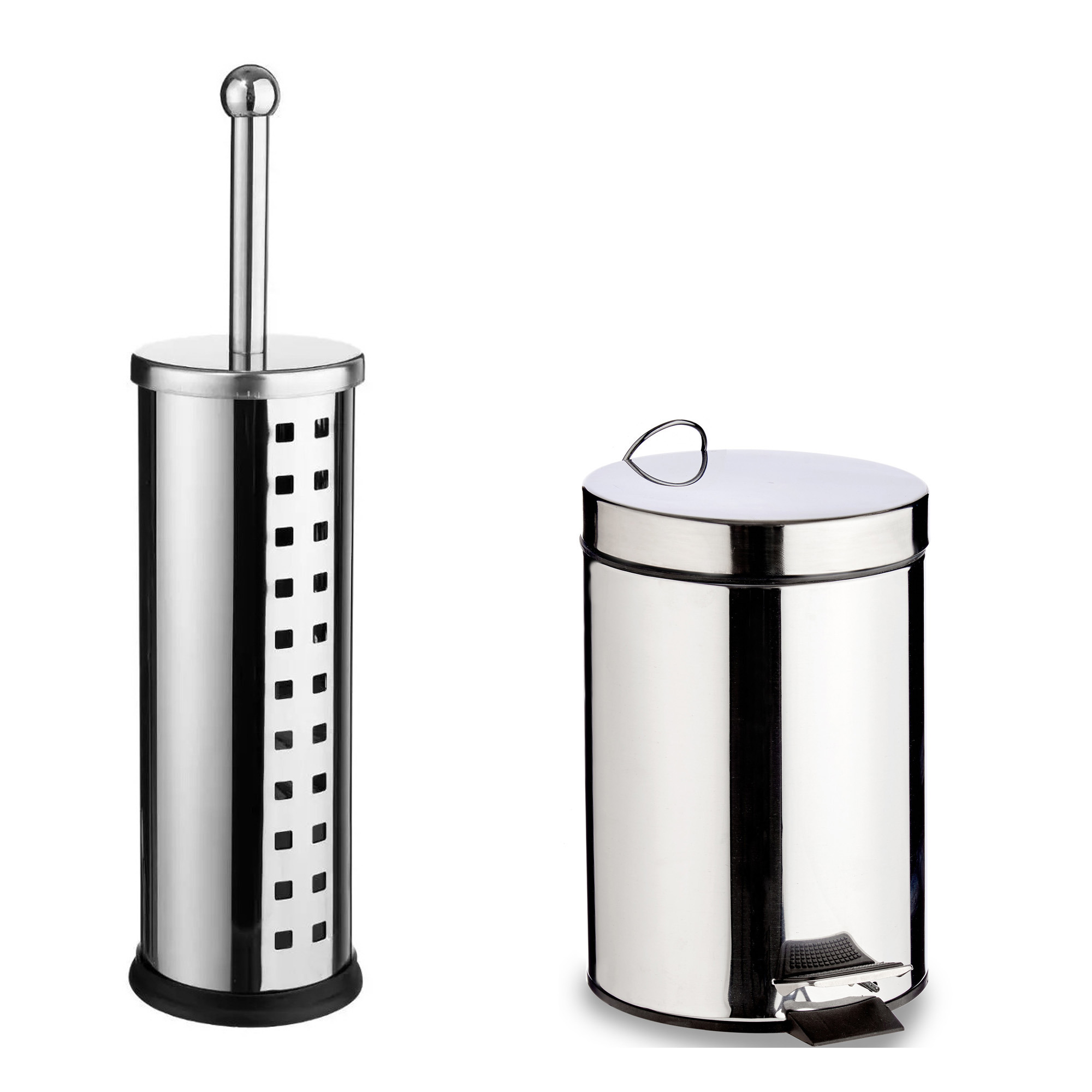 Toiletborstel houder zilver rvs 39 cm met pedaalemmer 5 liter -