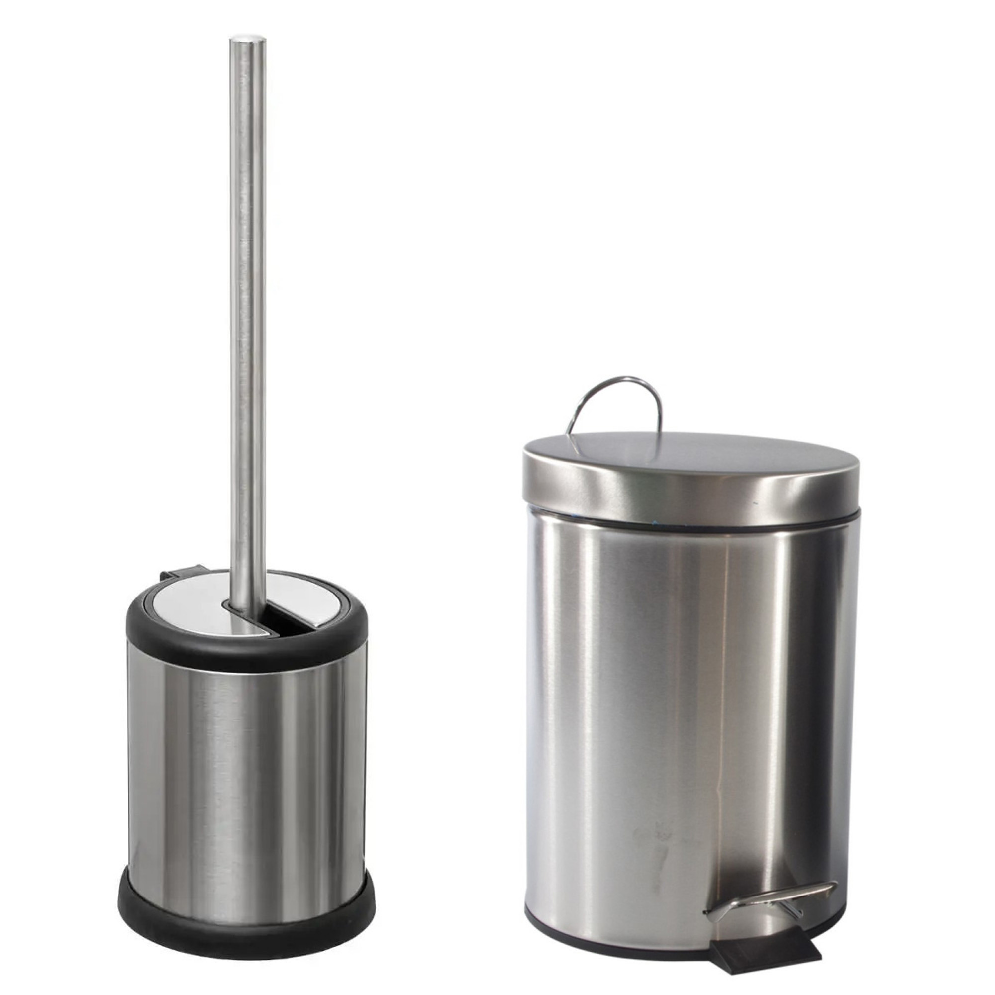 Toiletborstel houder rvs zilver 39 cm en pedaalemmer 3 liter combi -