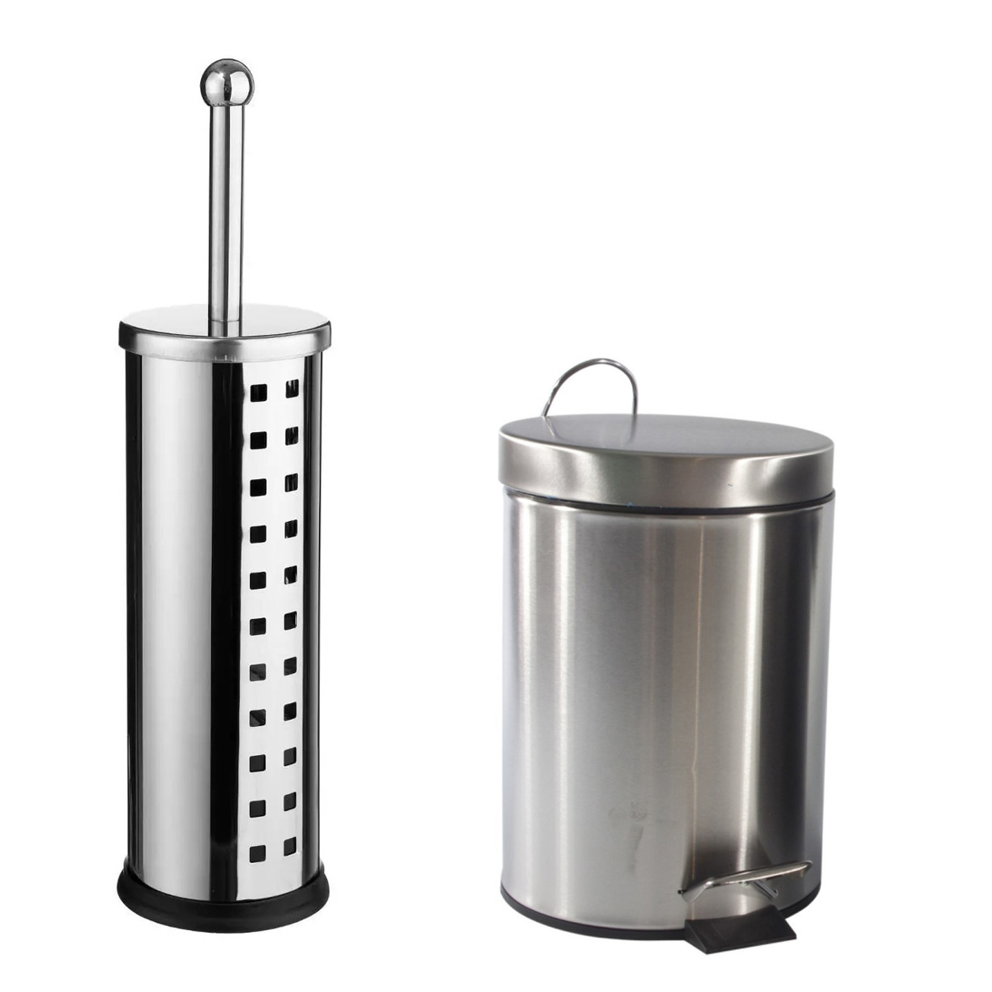Toiletborstel houder zilver rvs 39 cm met pedaalemmer 3 liter -