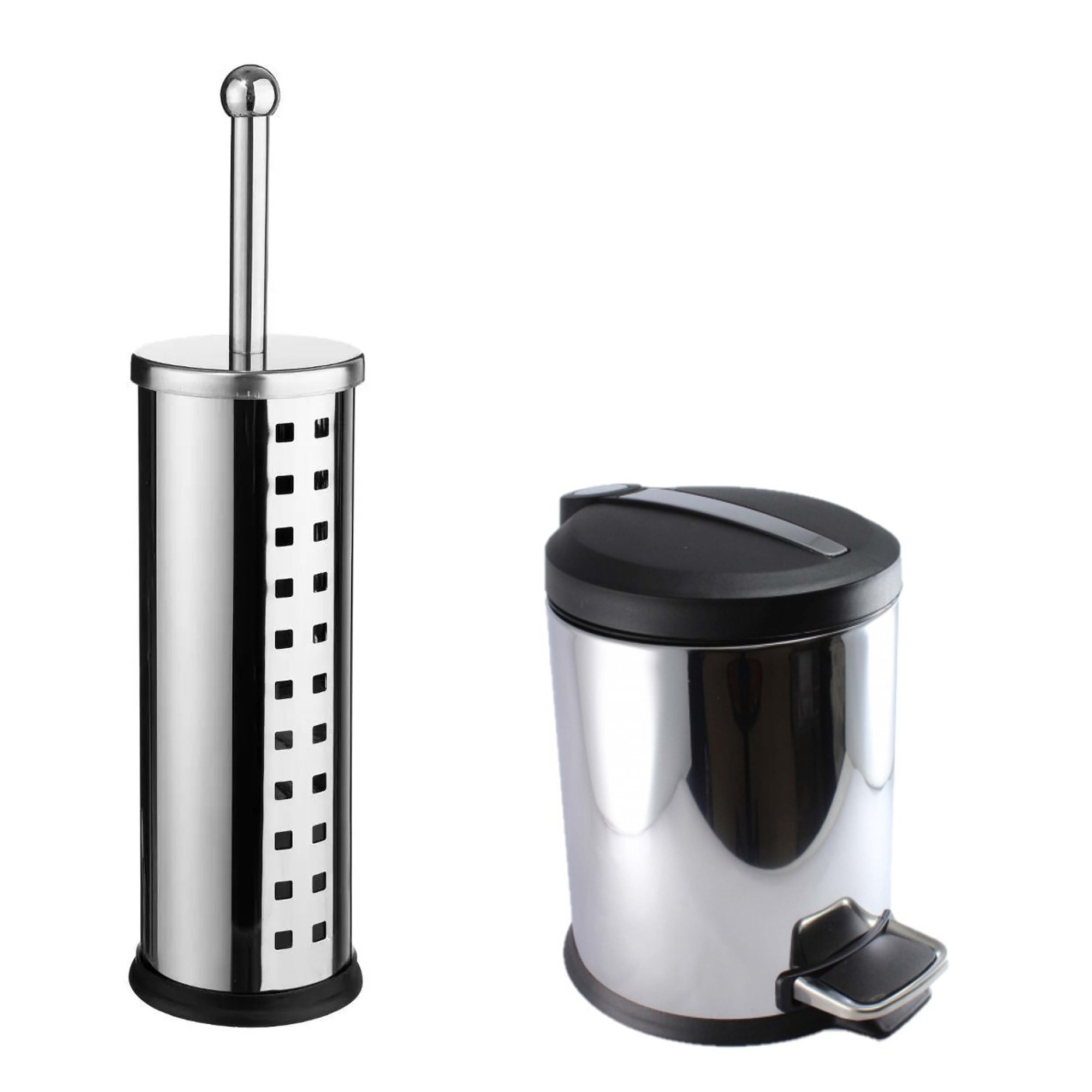 Toiletborstel houder zilver rvs 39 cm met pedaalemmer 5 liter -