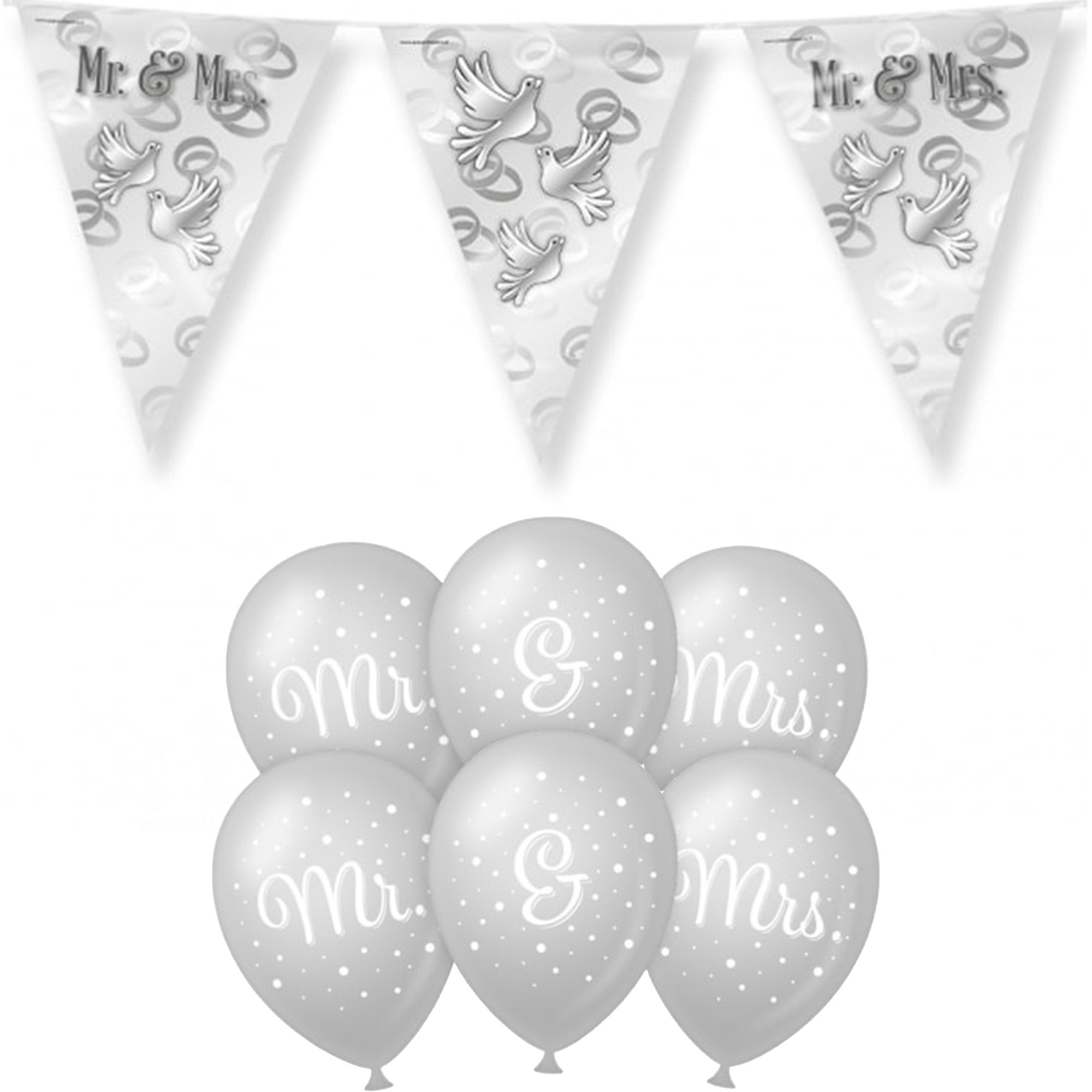 Paperdreams Mr/Mrs huwelijks feest set - Ballonnen & vlaggenlijnen - 13x stuks -
