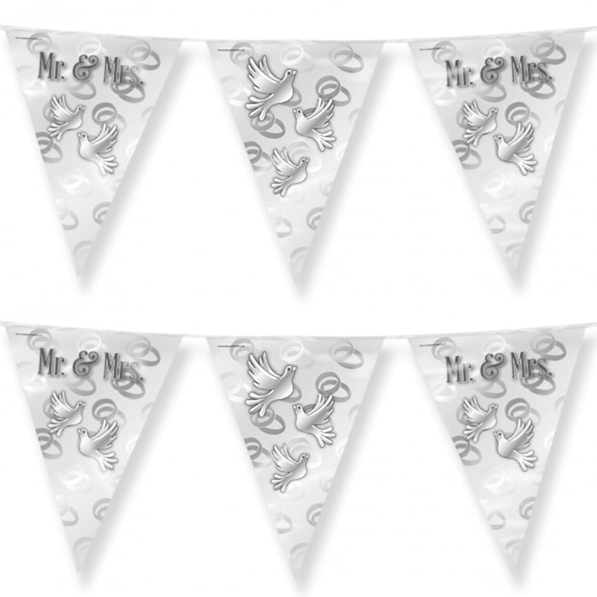 3x Stuks Paperdreams Vlaggenlijn - Mr. & Mrs huwelijks feest/party - zilver/wit - 10m -