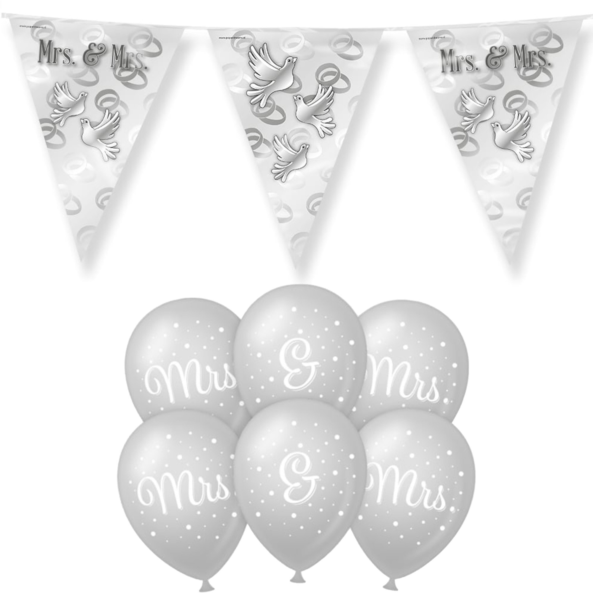 Paperdreams Mrs/Mrs huwelijks feest set - Ballonnen & vlaggenlijnen - 13x stuks -