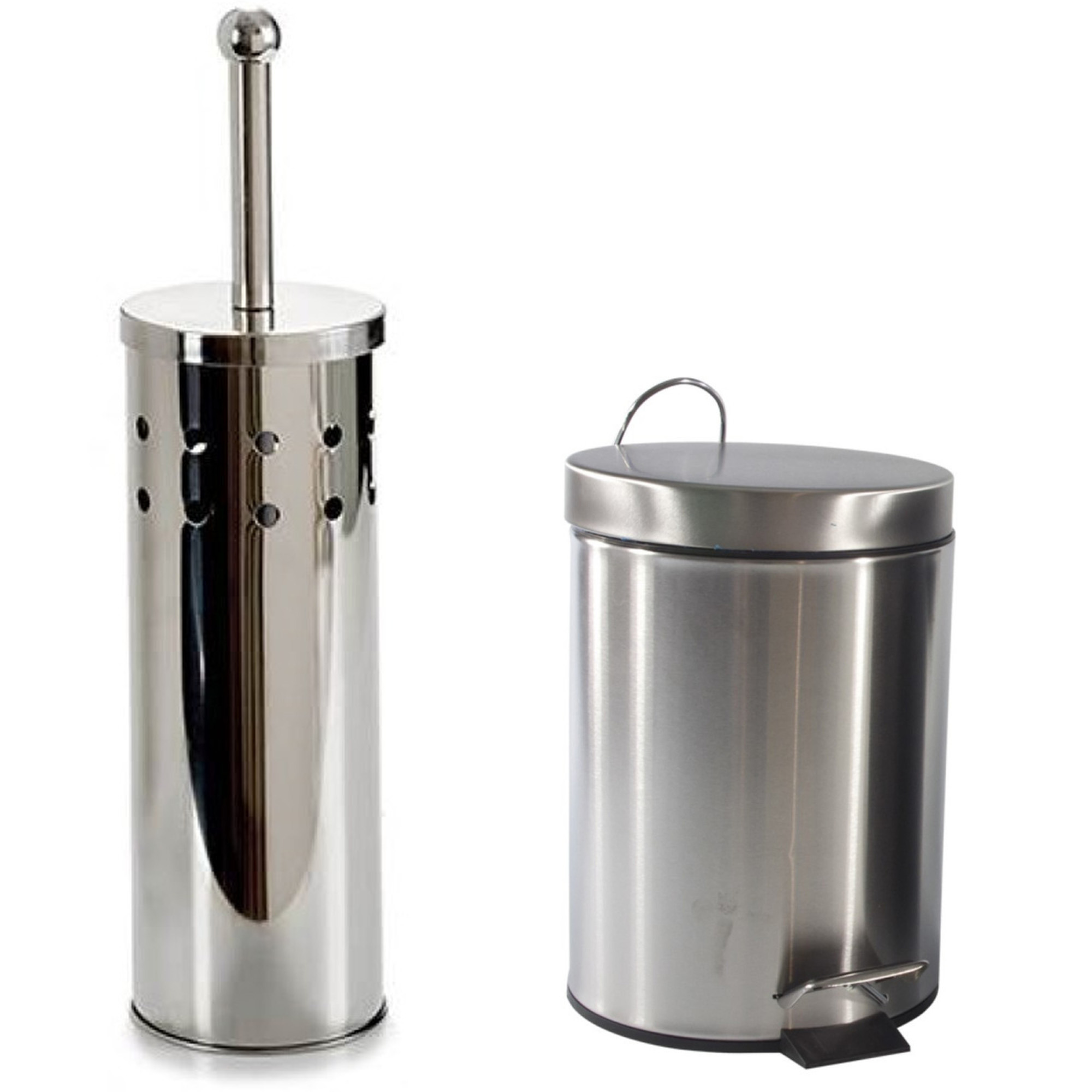 Toiletborstel houder zilver rvs 38 cm met pedaalemmer 3 liter -