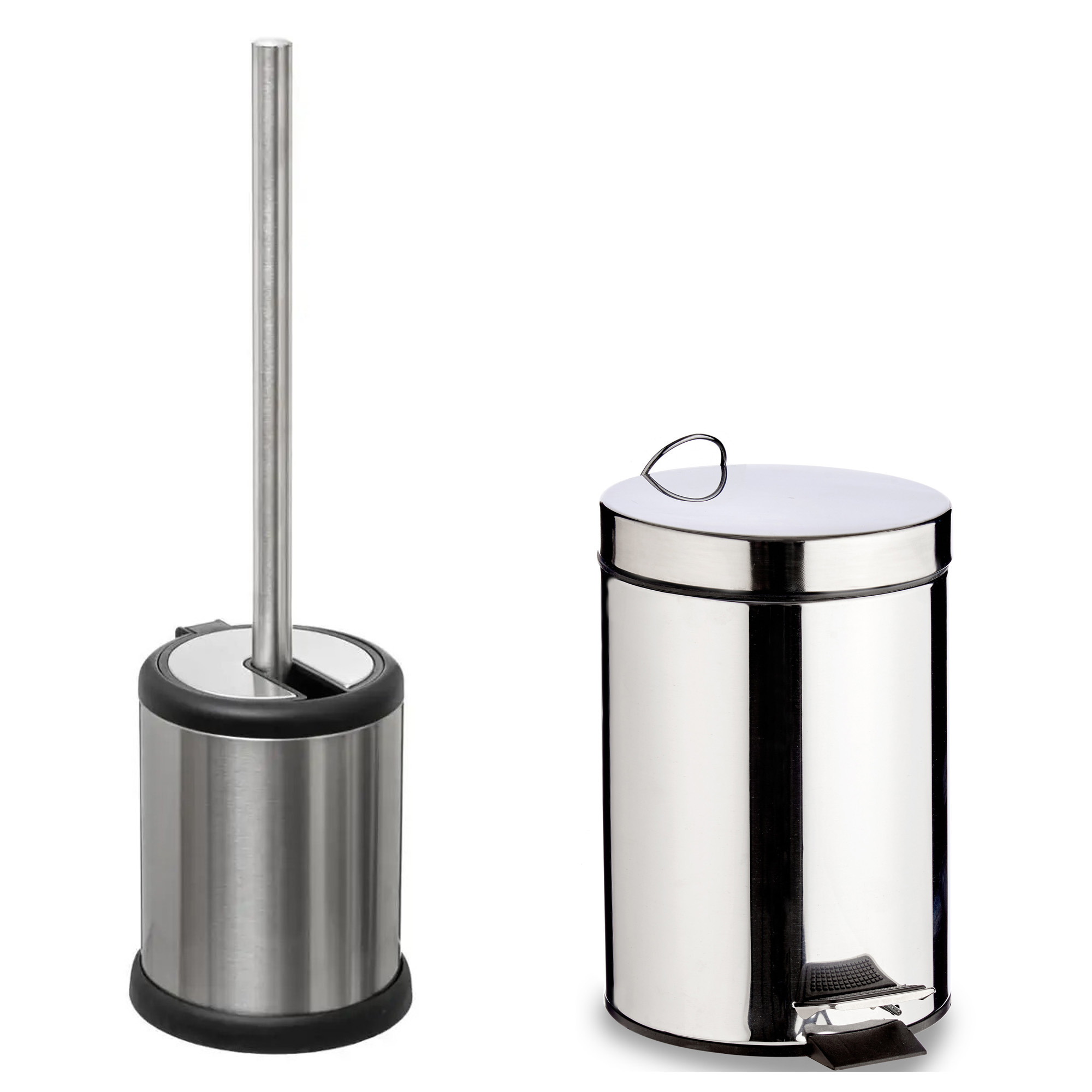 Toiletborstel houder rvs zilver 39 cm en pedaalemmer 5 liter combi -