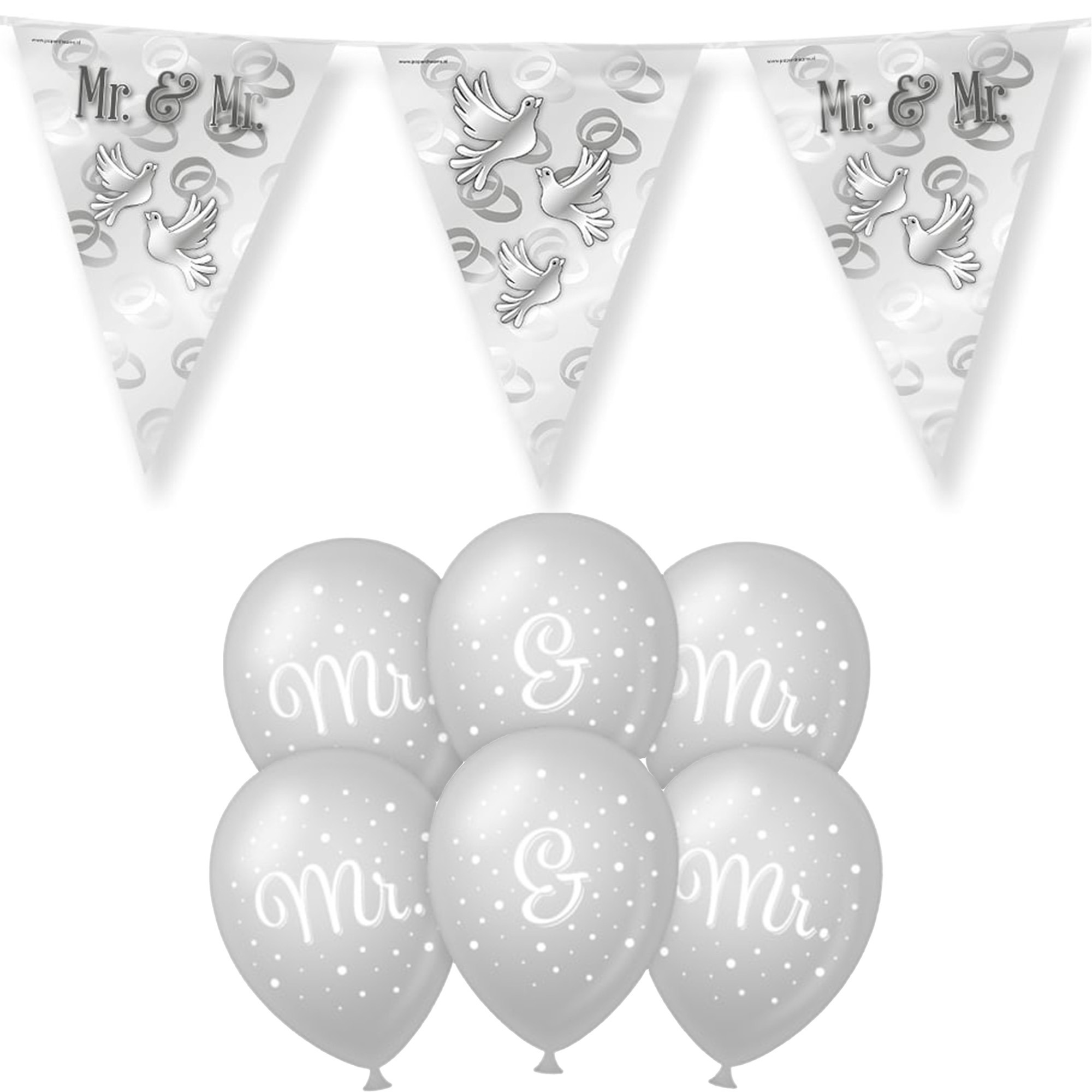 Paperdreams Mr/Mr huwelijks feest set - Ballonnen & vlaggenlijnen - 13x stuks -