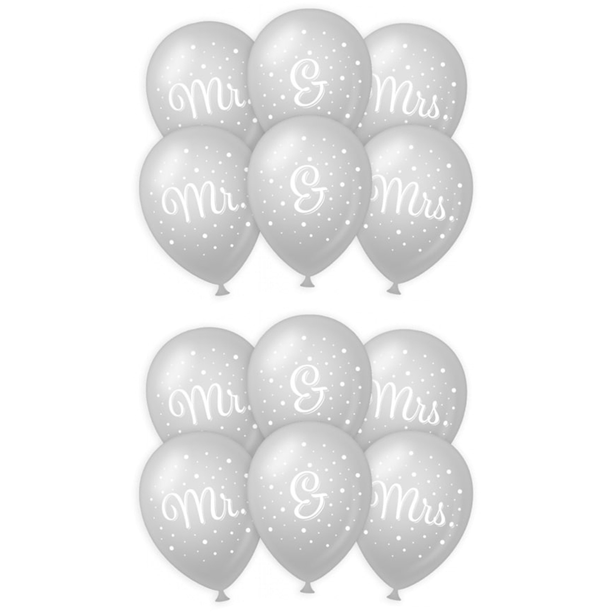18x stuks Mr. & Mrs huwelijks feest ballonnen - zilver/wit - latex - ca 30 cm -