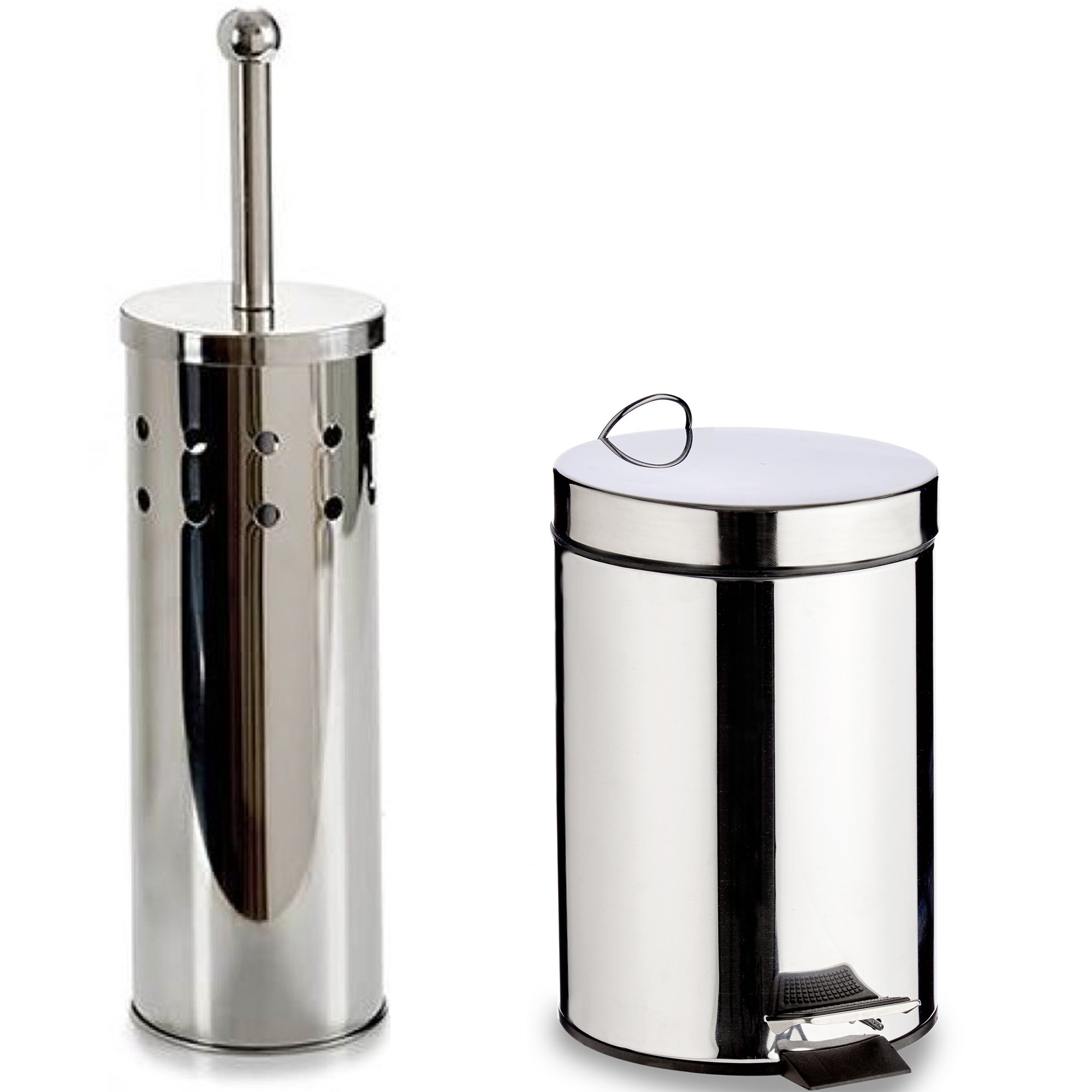 Toiletborstel houder zilver rvs 38 cm met pedaalemmer 5 liter -