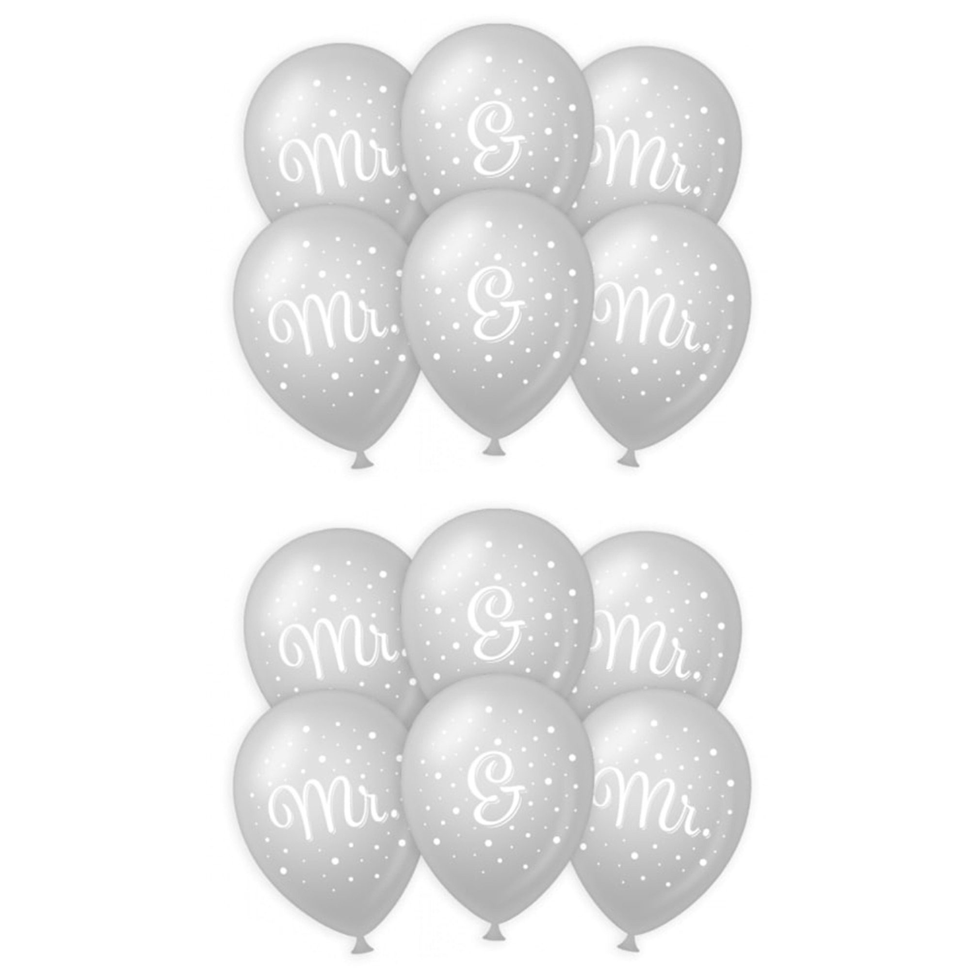 18x stuks Mr. & Mr. huwelijks feest ballonnen - zilver/wit - latex - ca 30 cm -
