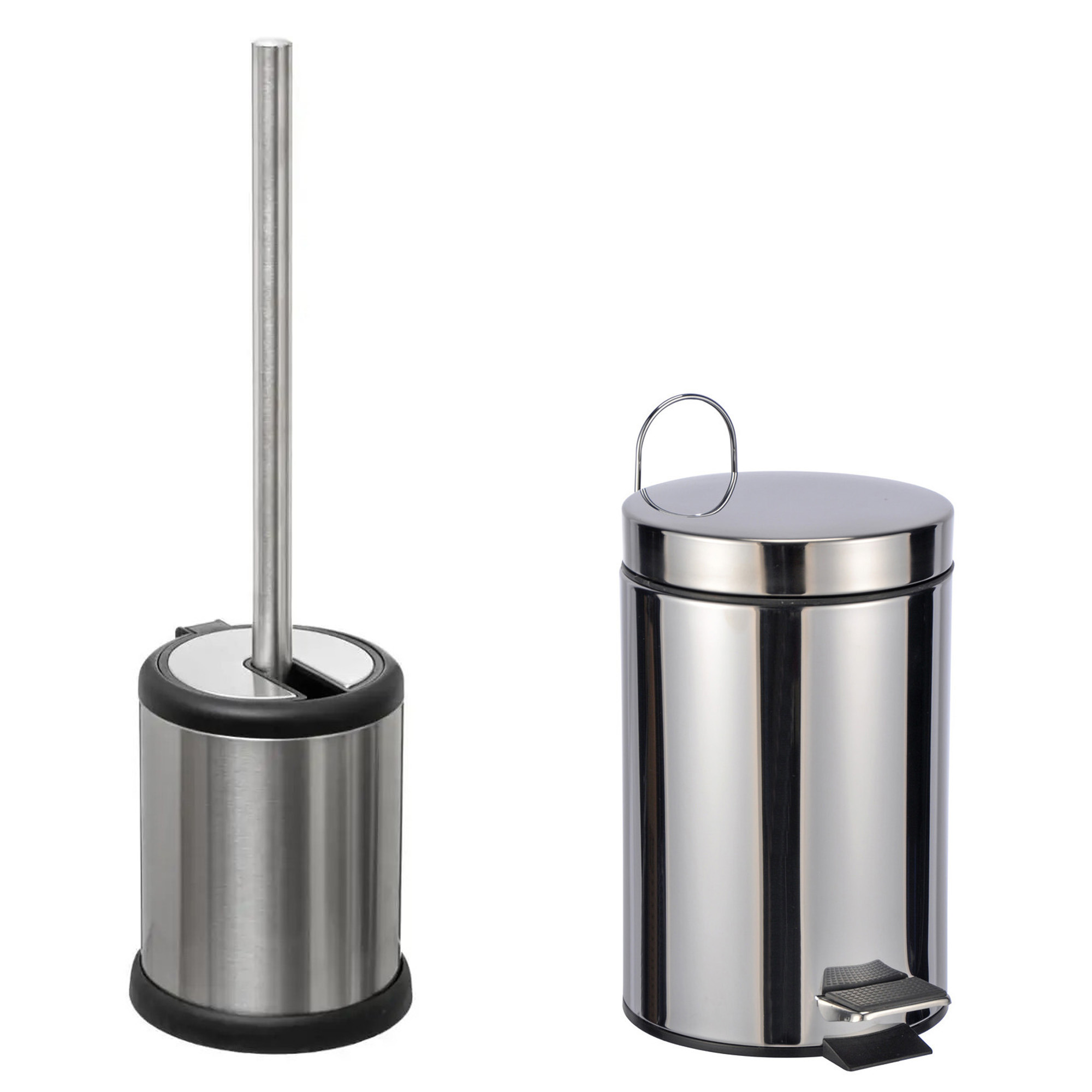 Toiletborstel houder rvs zilver 39 cm en pedaalemmer 3 liter combi -