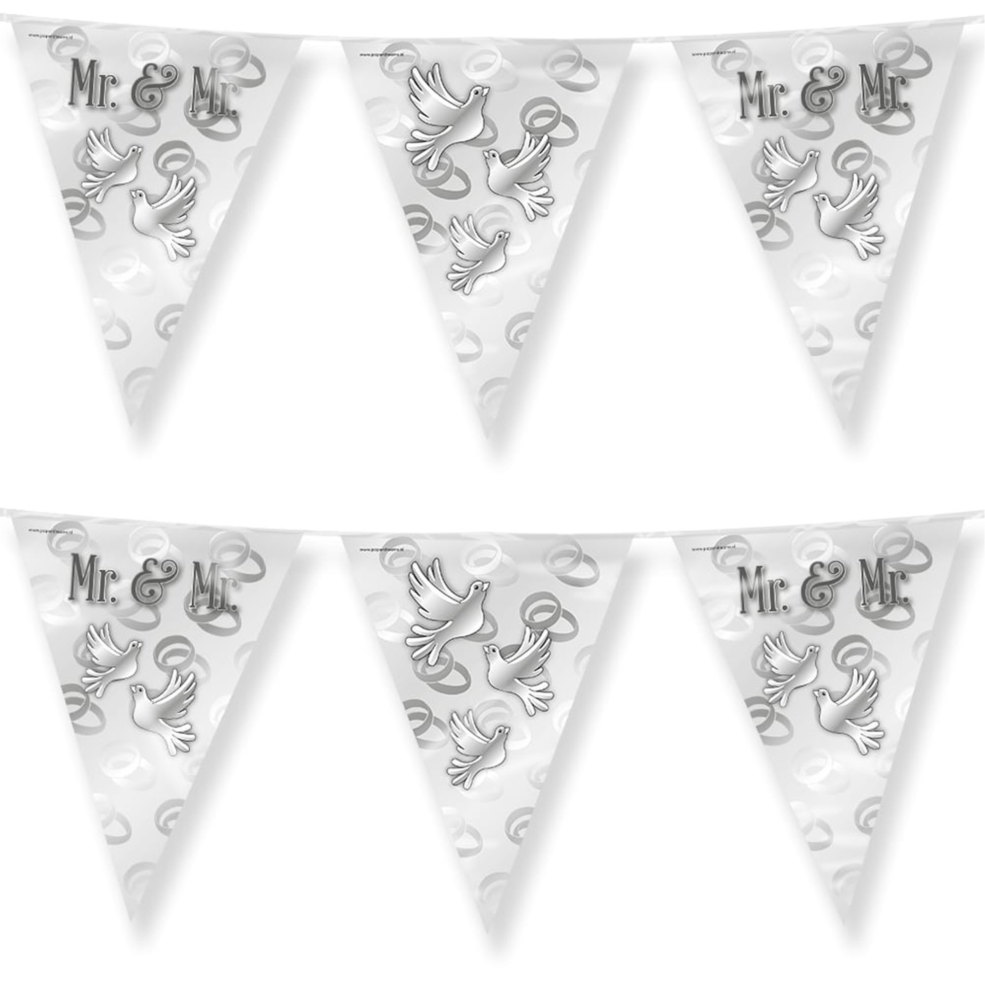 2x Stuks Paperdreams Vlaggenlijn - Mr. & Mr. huwelijks feest/party - zilver/wit - 10m -