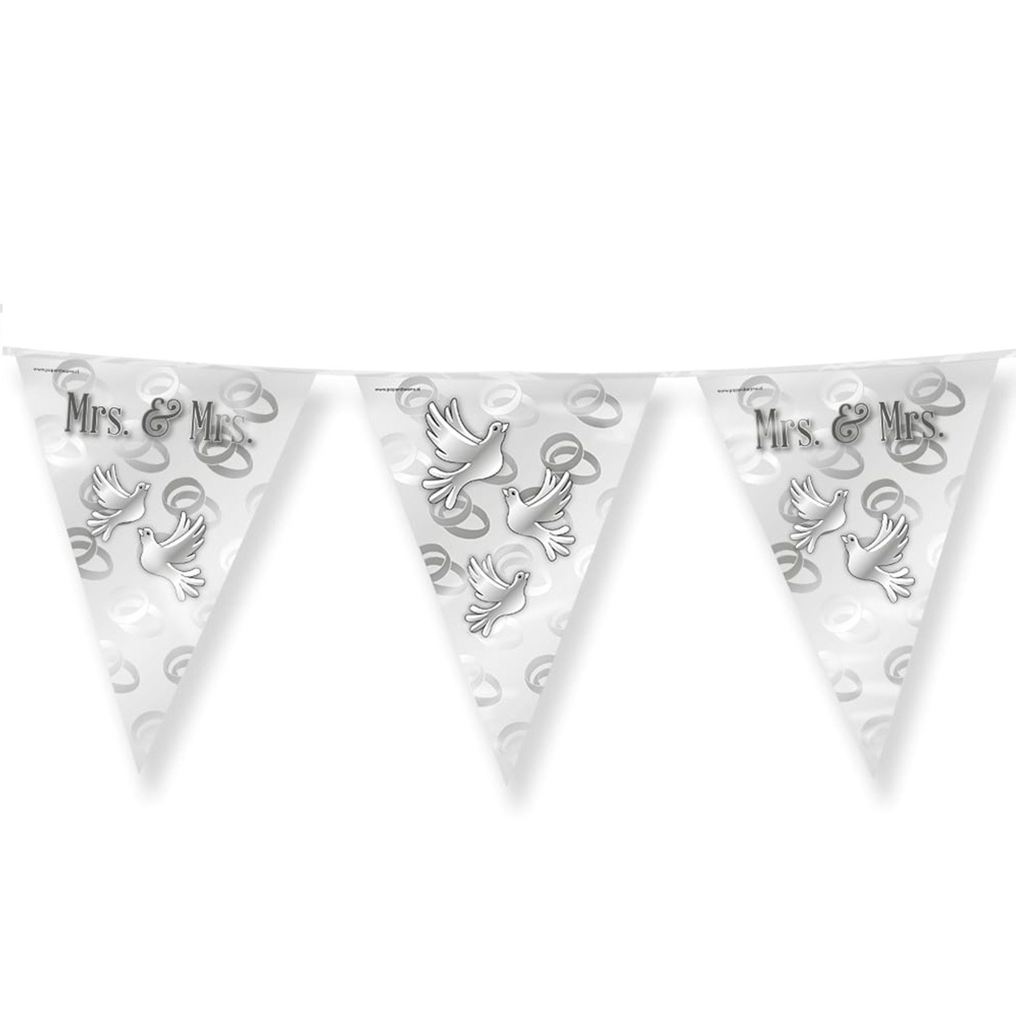 Paperdreams Vlaggenlijn - Mrs. & Mrs. huwelijks feest/party - zilver/wit - 10m -
