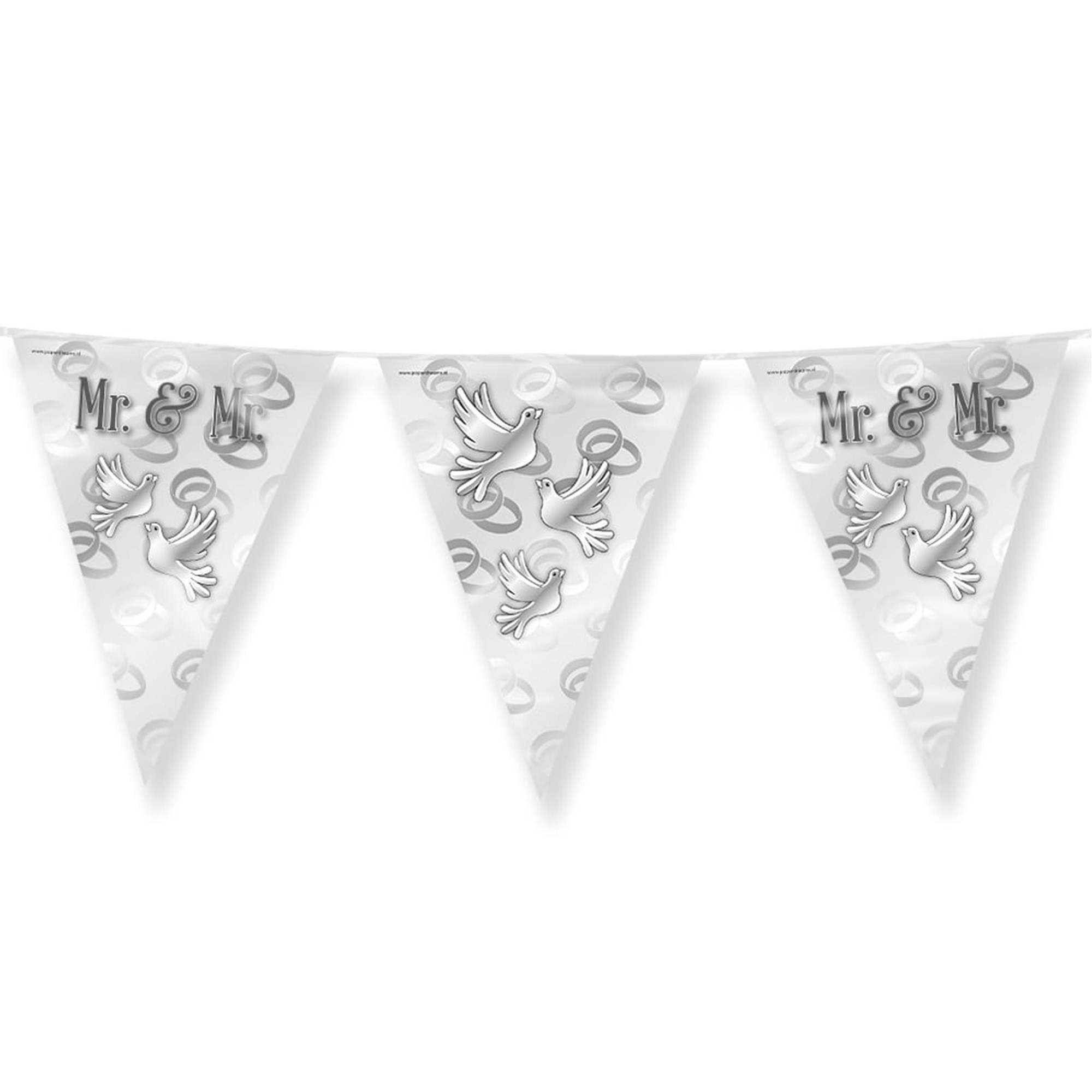 Paperdreams Vlaggenlijn - Mr. & Mr. huwelijks feest/party - zilver/wit - 10m -