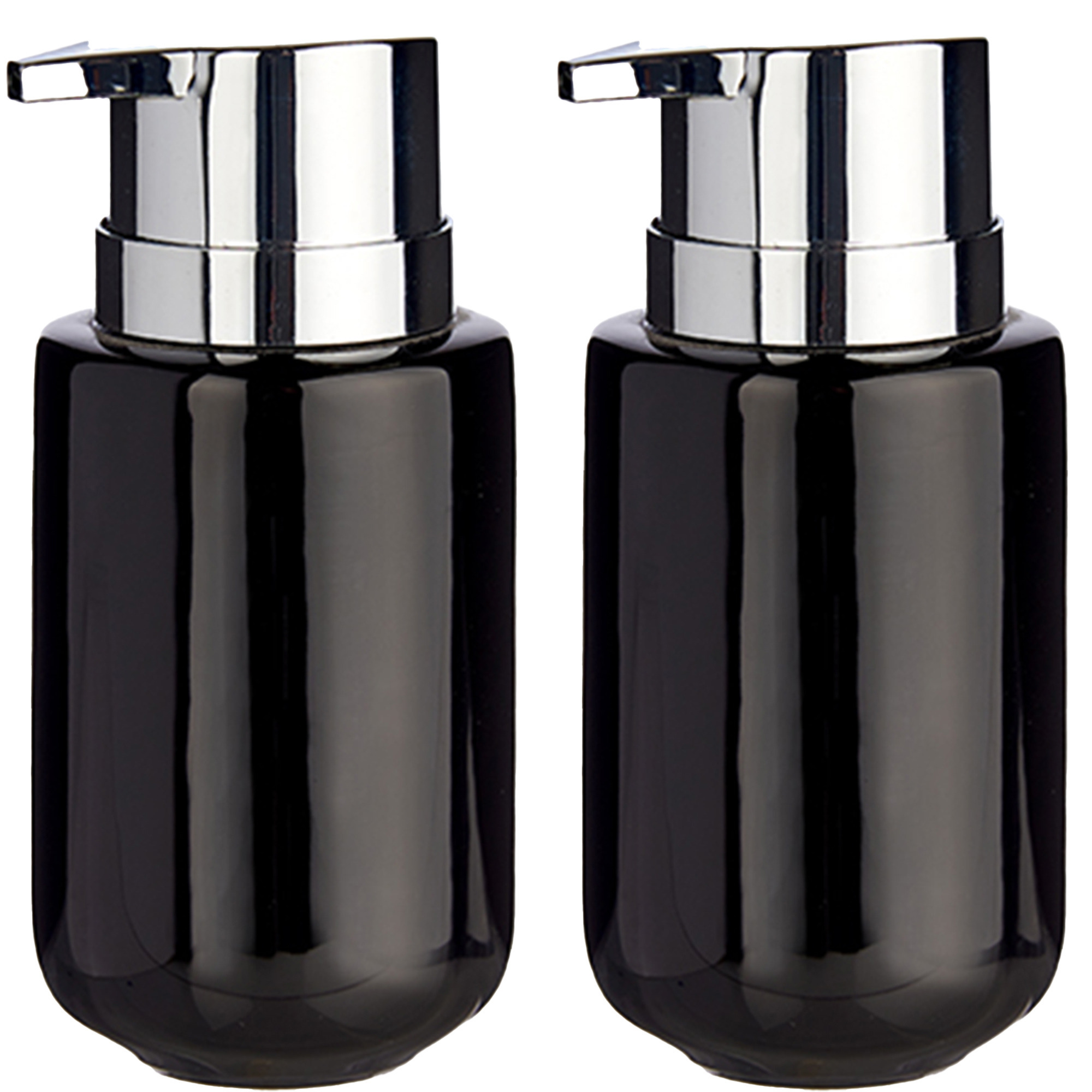 2x Stuks Zeeppompjes/dispensers van keramiek - zwart/zilver - 350 ml -