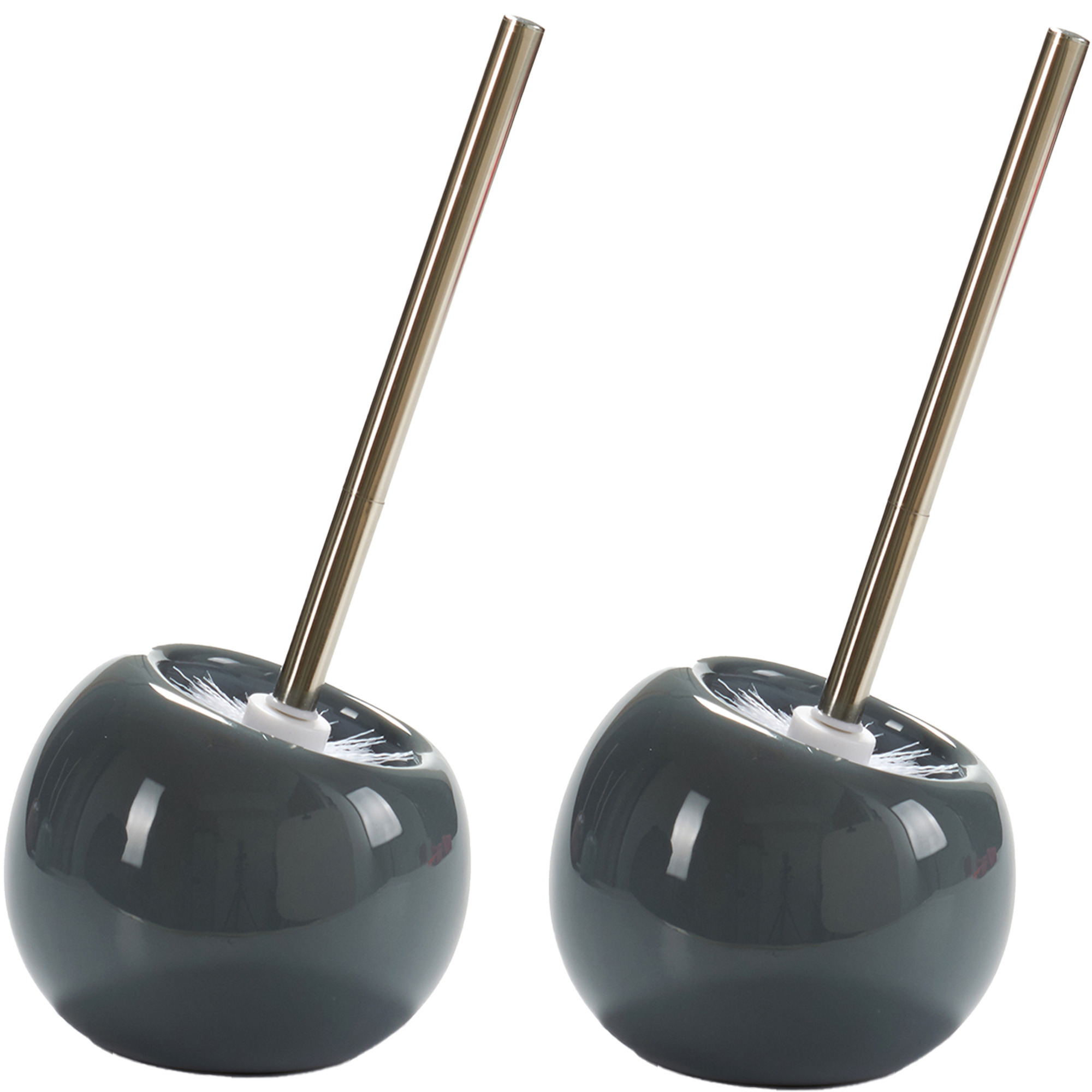 2x Stuks Toiletborstels/wc-borstels van keramiek - donkergrijs - H34 cm -